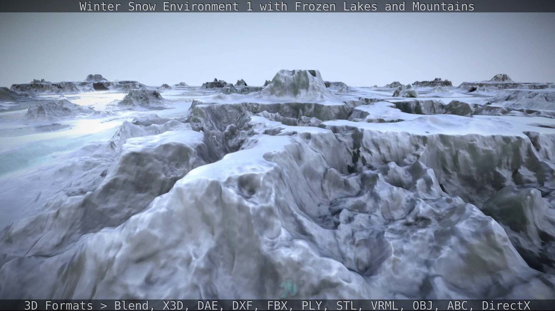 Winter Snow Environment 1 With Frozen Lakes And Mountains  Low-poly 3D model_30