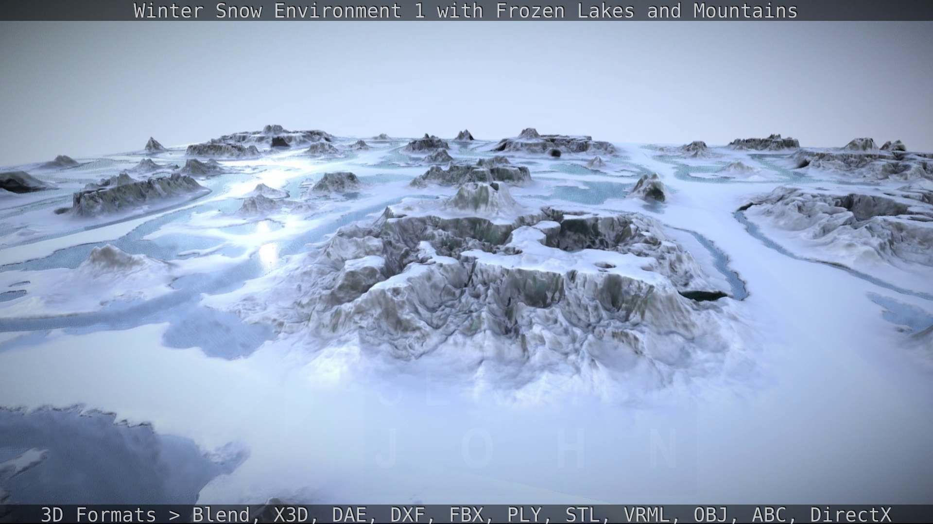 Winter Snow Environment 1 With Frozen Lakes And Mountains  Low-poly 3D model_23