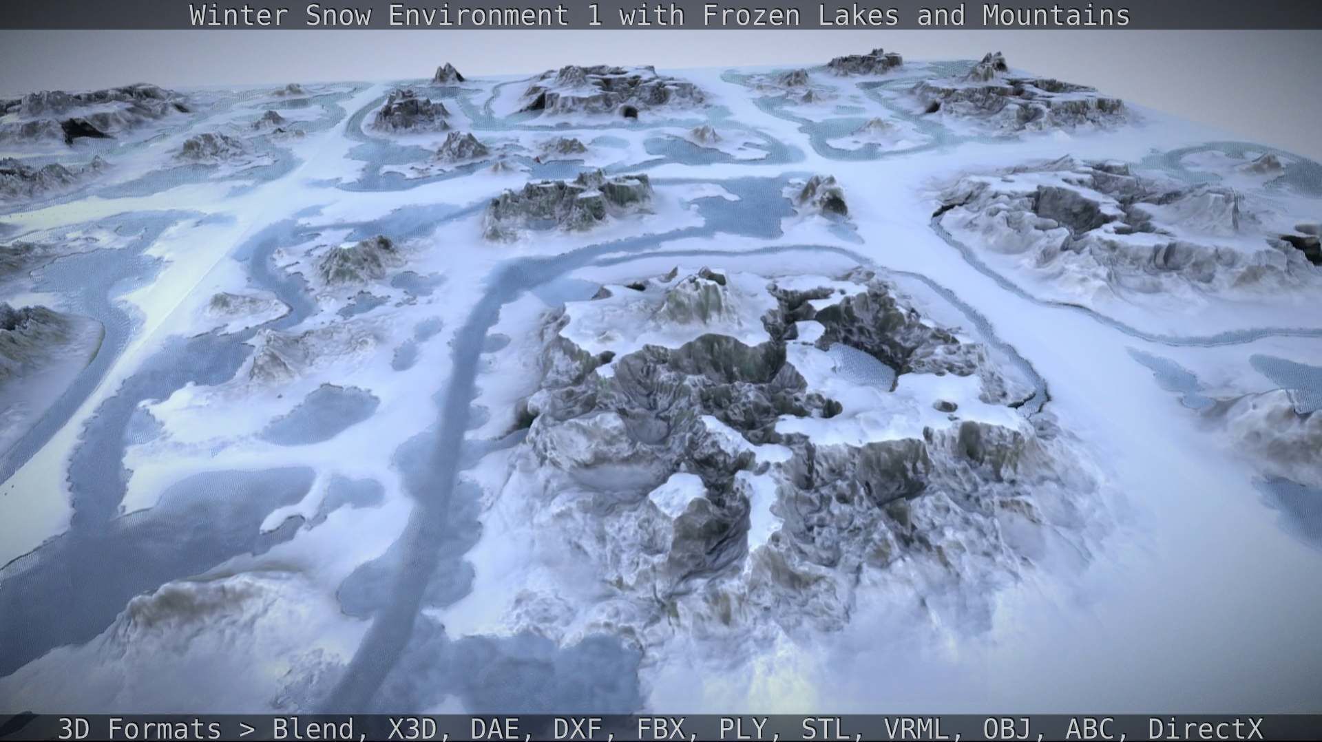 Winter Snow Environment 1 With Frozen Lakes And Mountains  Low-poly 3D model_16