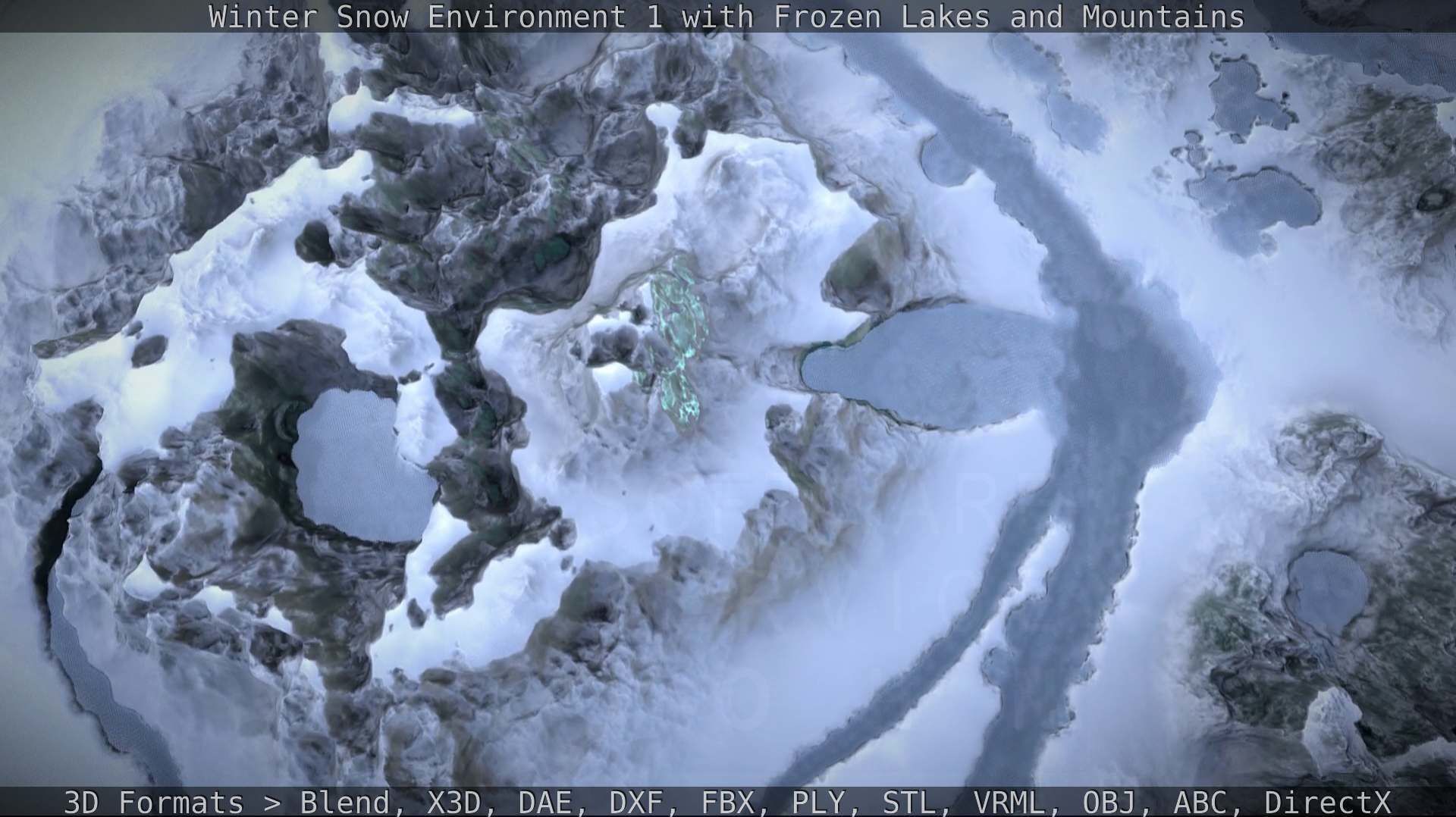 Winter Snow Environment 1 With Frozen Lakes And Mountains  Low-poly 3D model_42