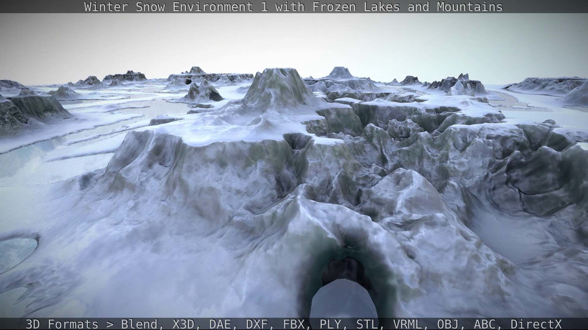 Winter Snow Environment 1 With Frozen Lakes And Mountains  Low-poly 3D model_105