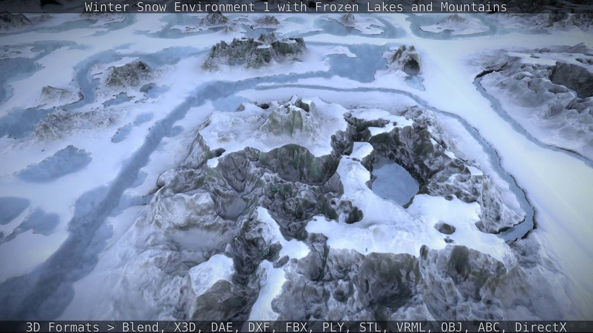Winter Snow Environment 1 With Frozen Lakes And Mountains  Low-poly 3D model_130