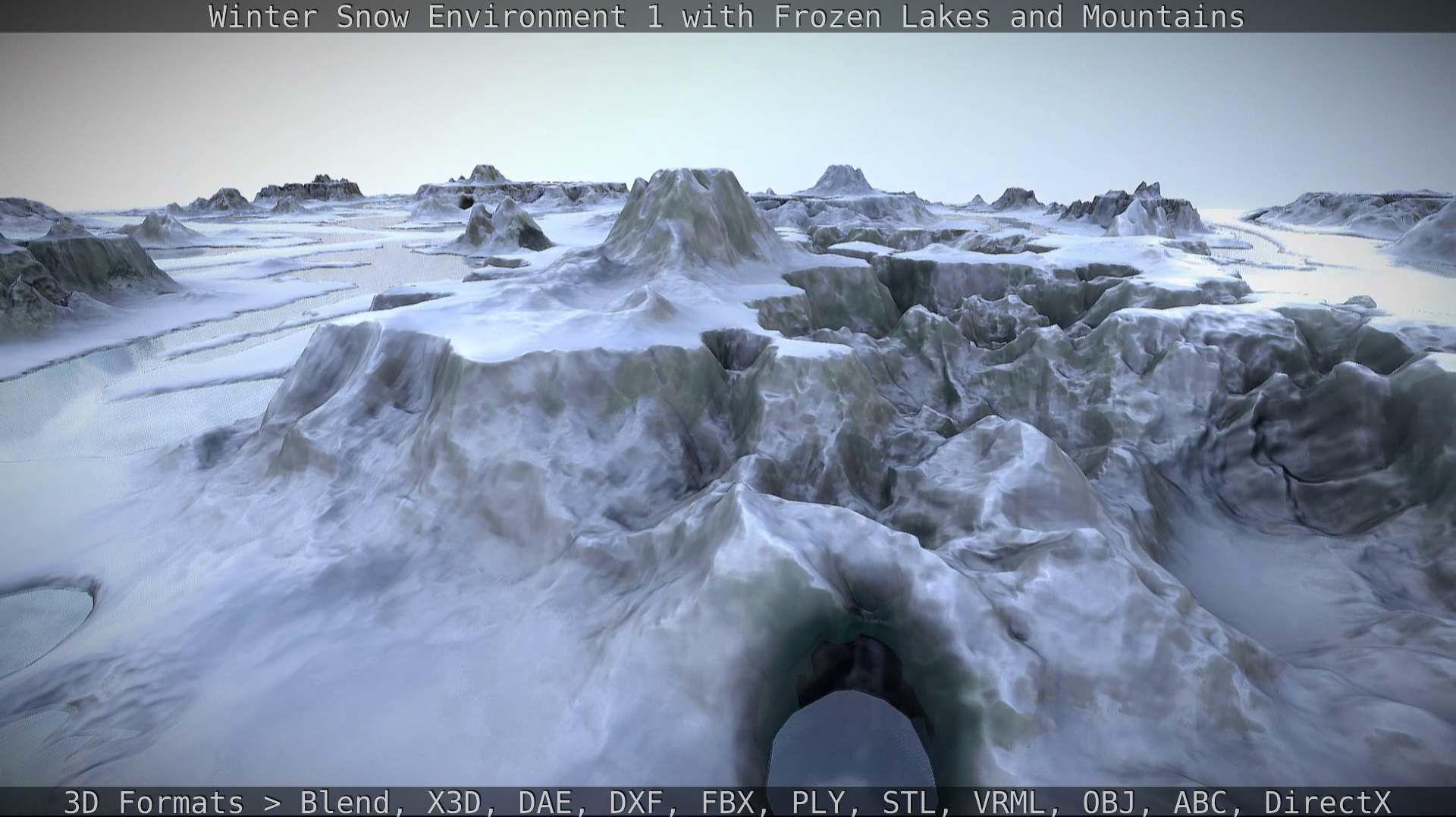 Winter Snow Environment 1 With Frozen Lakes And Mountains  Low-poly 3D model_106