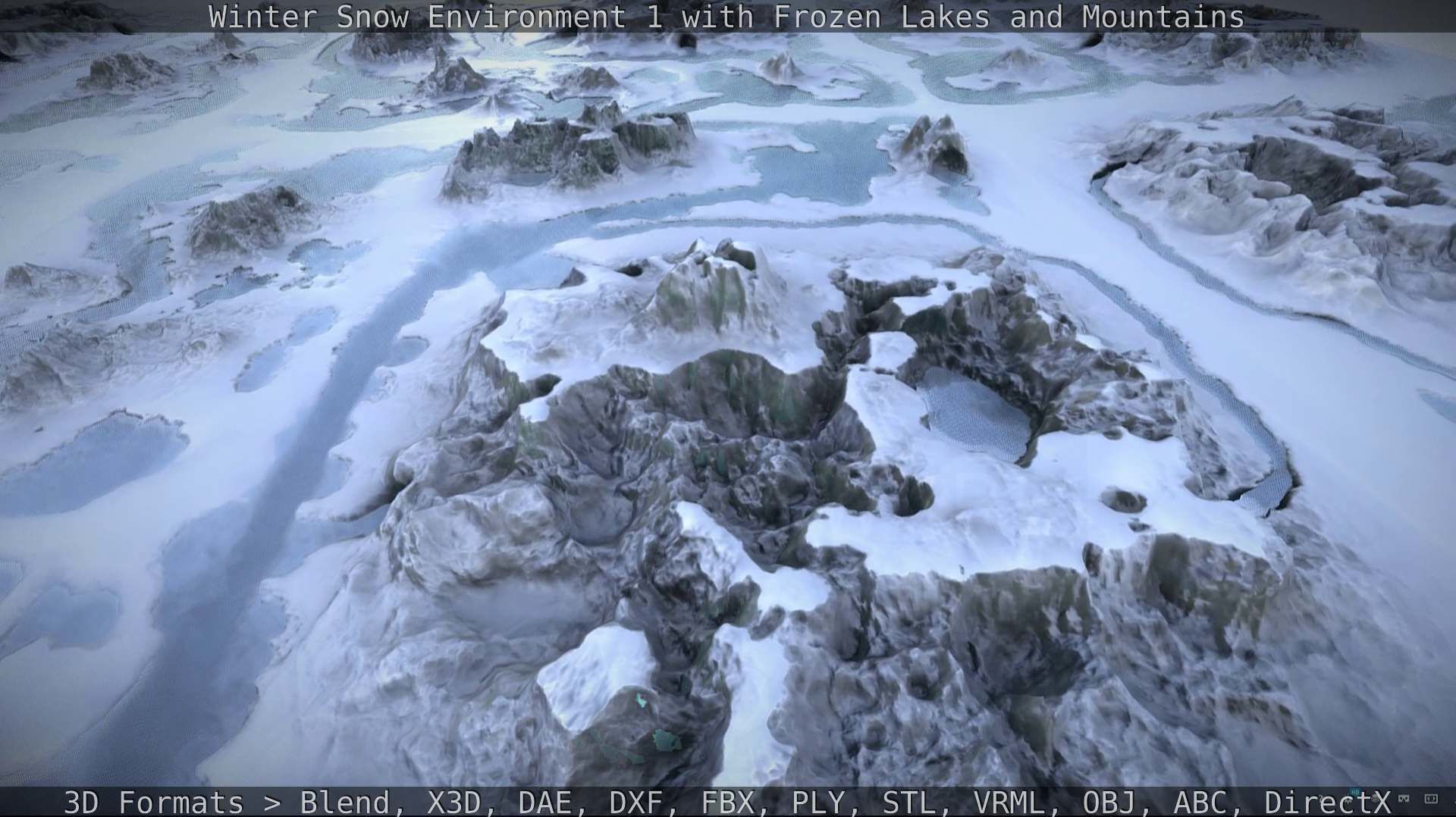 Winter Snow Environment 1 With Frozen Lakes And Mountains  Low-poly 3D model_127
