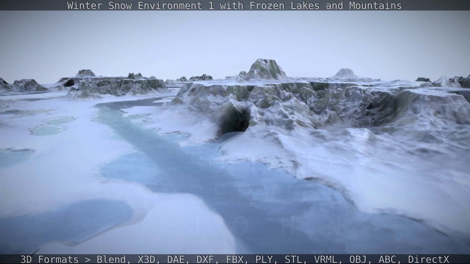 Winter Snow Environment 1 With Frozen Lakes And Mountains  Low-poly 3D model_32