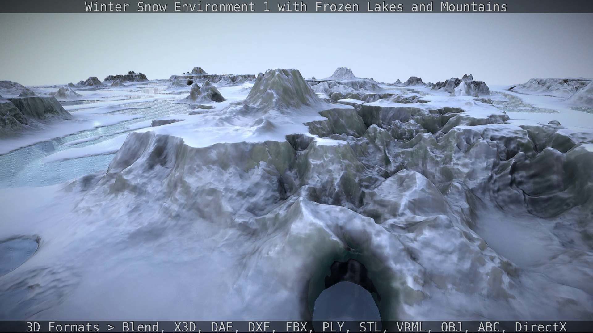 Winter Snow Environment 1 With Frozen Lakes And Mountains  Low-poly 3D model_111