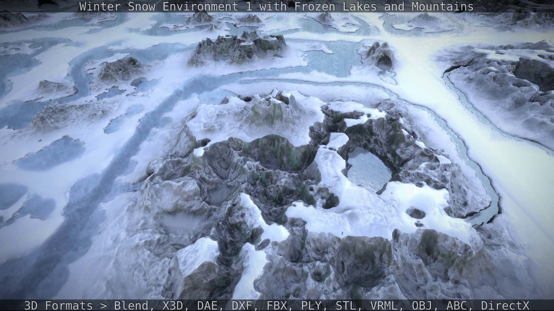 Winter Snow Environment 1 With Frozen Lakes And Mountains  Low-poly 3D model_131
