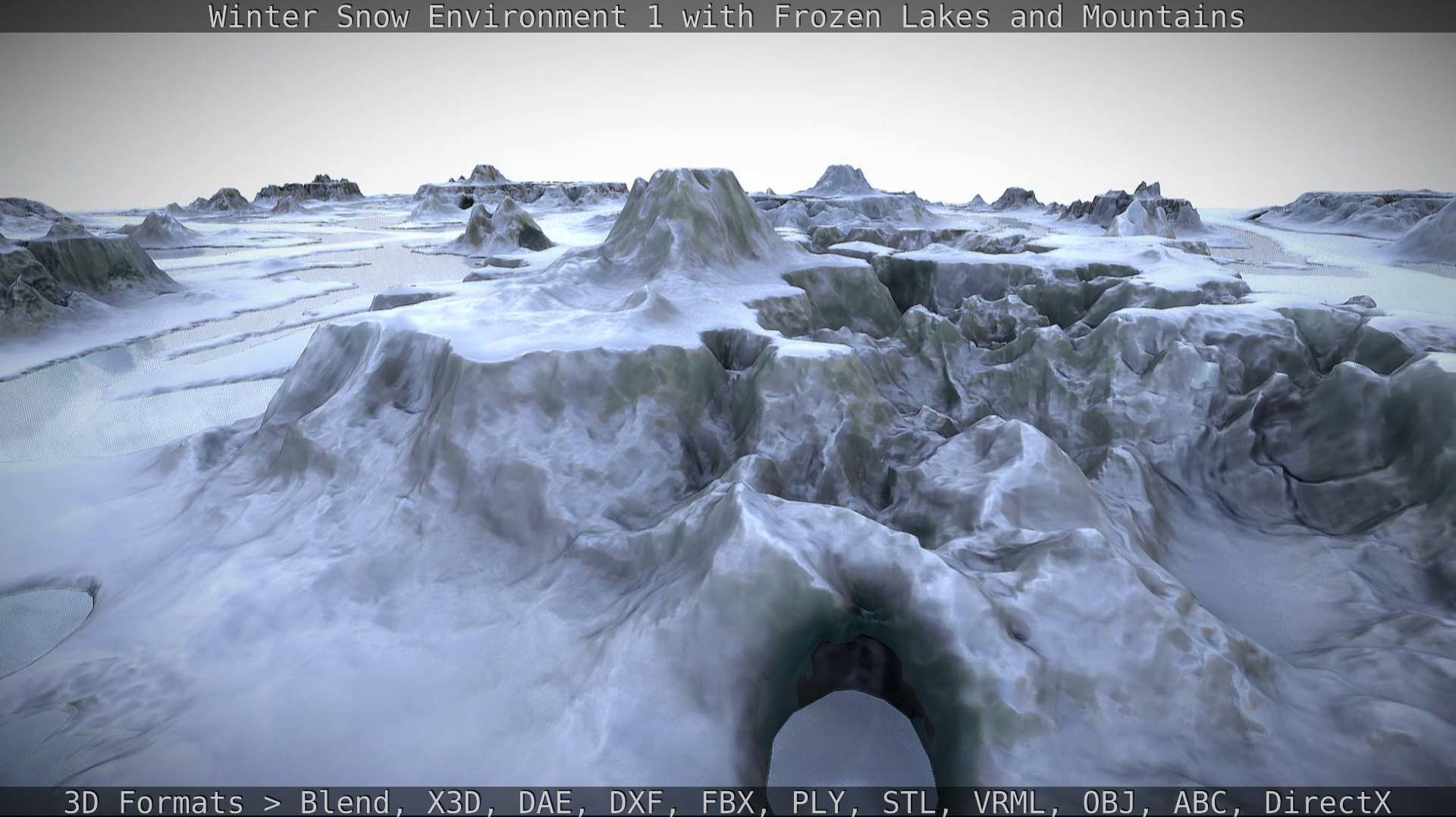 Winter Snow Environment 1 With Frozen Lakes And Mountains  Low-poly 3D model_117