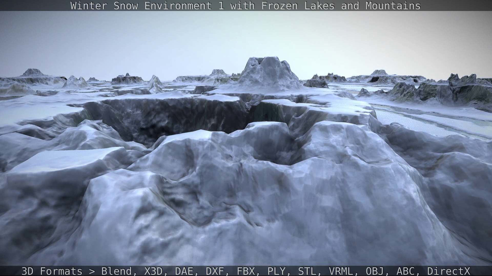 Winter Snow Environment 1 With Frozen Lakes And Mountains  Low-poly 3D model_88