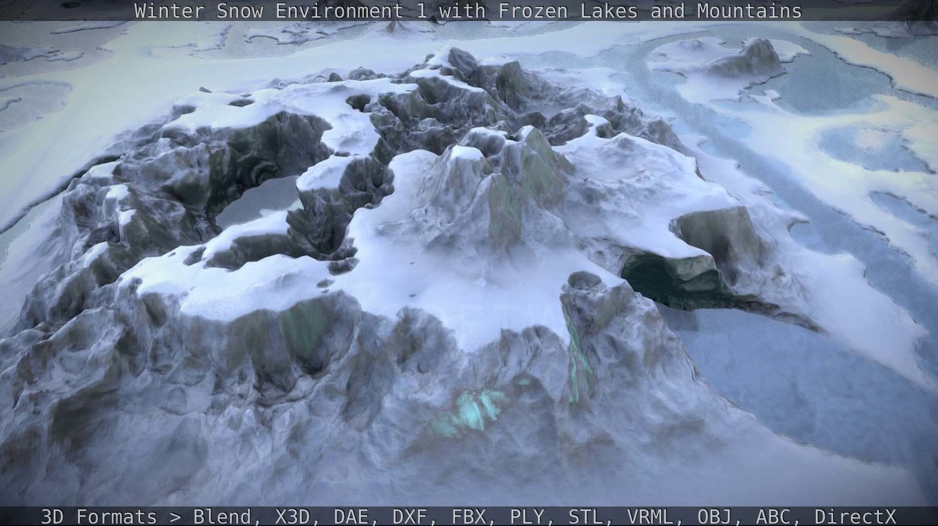 Winter Snow Environment 1 With Frozen Lakes And Mountains  Low-poly 3D model_68