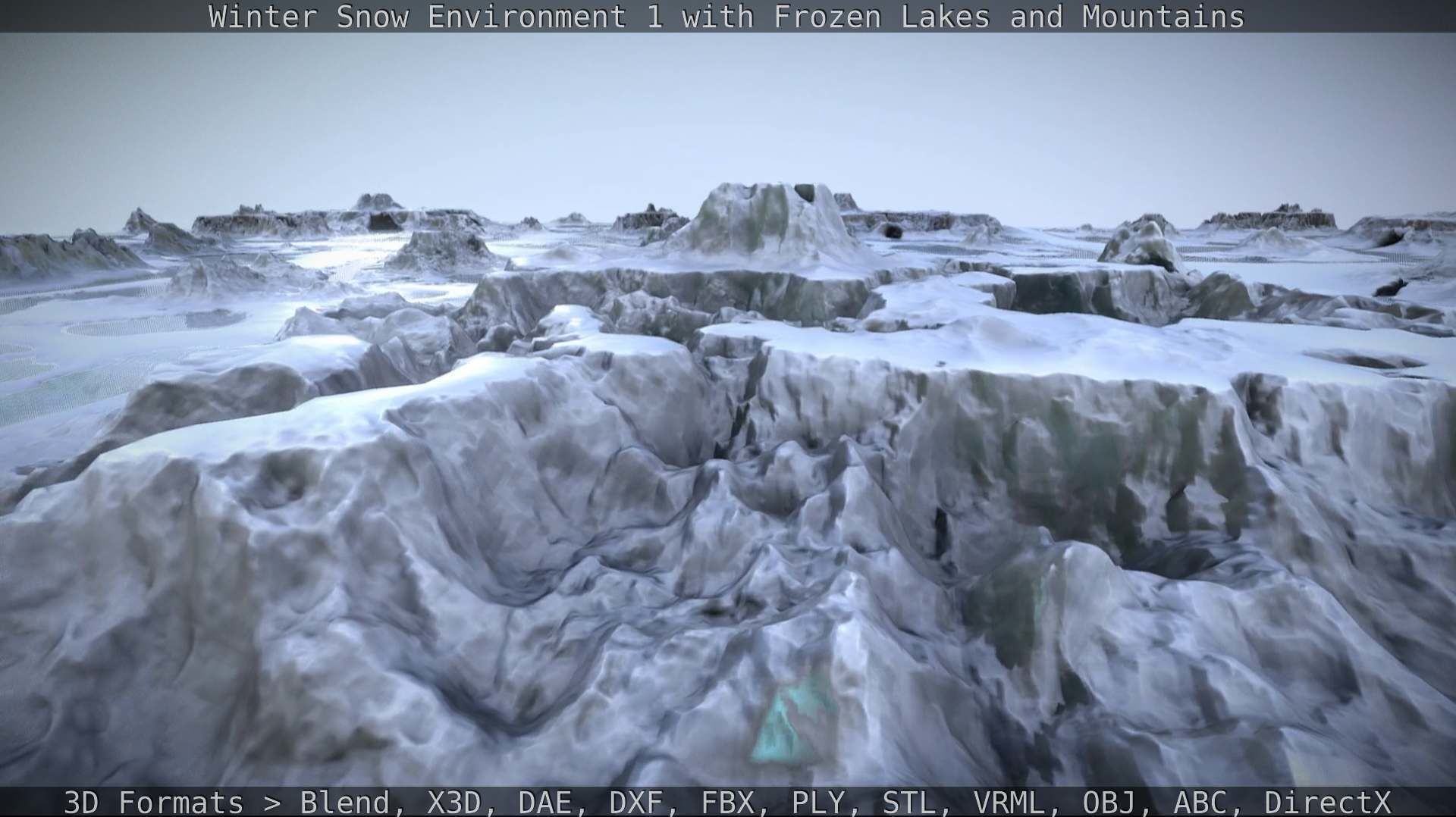 Winter Snow Environment 1 With Frozen Lakes And Mountains  Low-poly 3D model_29