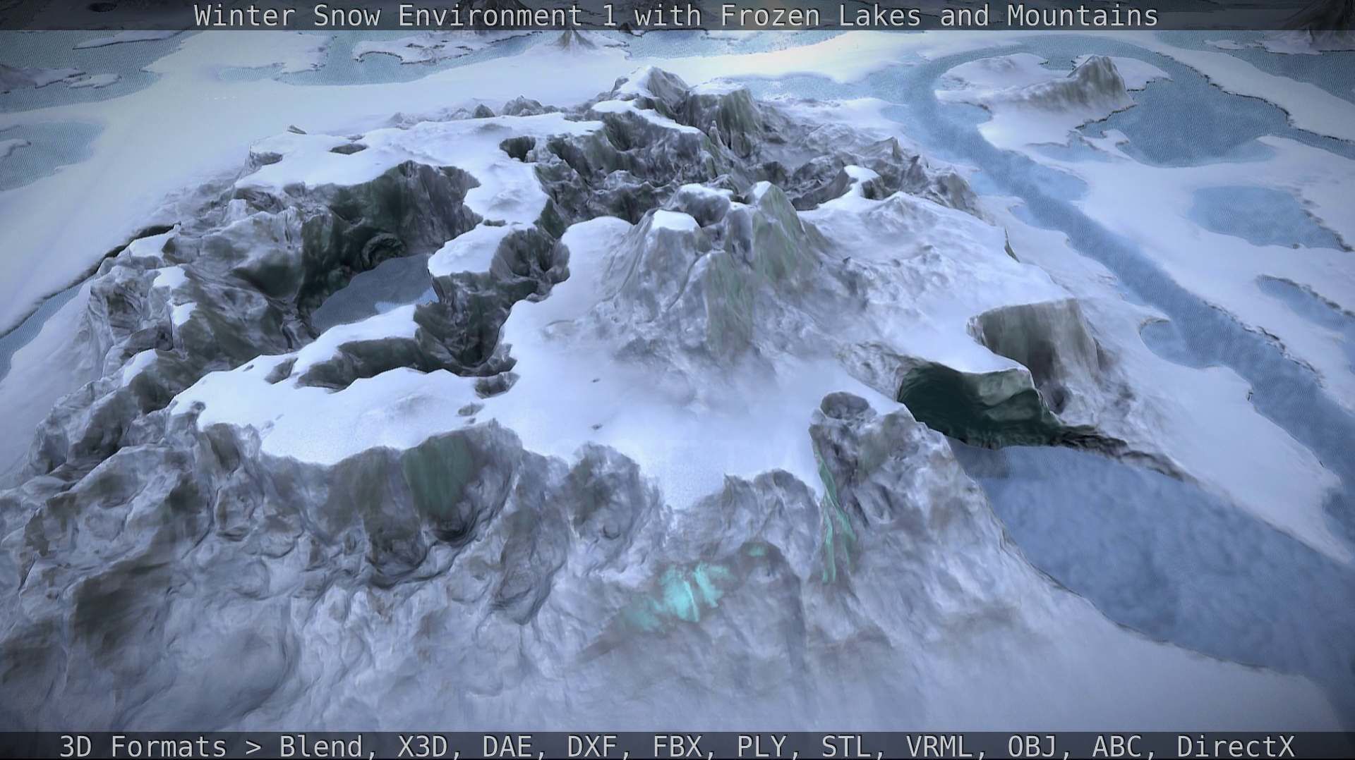 Winter Snow Environment 1 With Frozen Lakes And Mountains  Low-poly 3D model_75