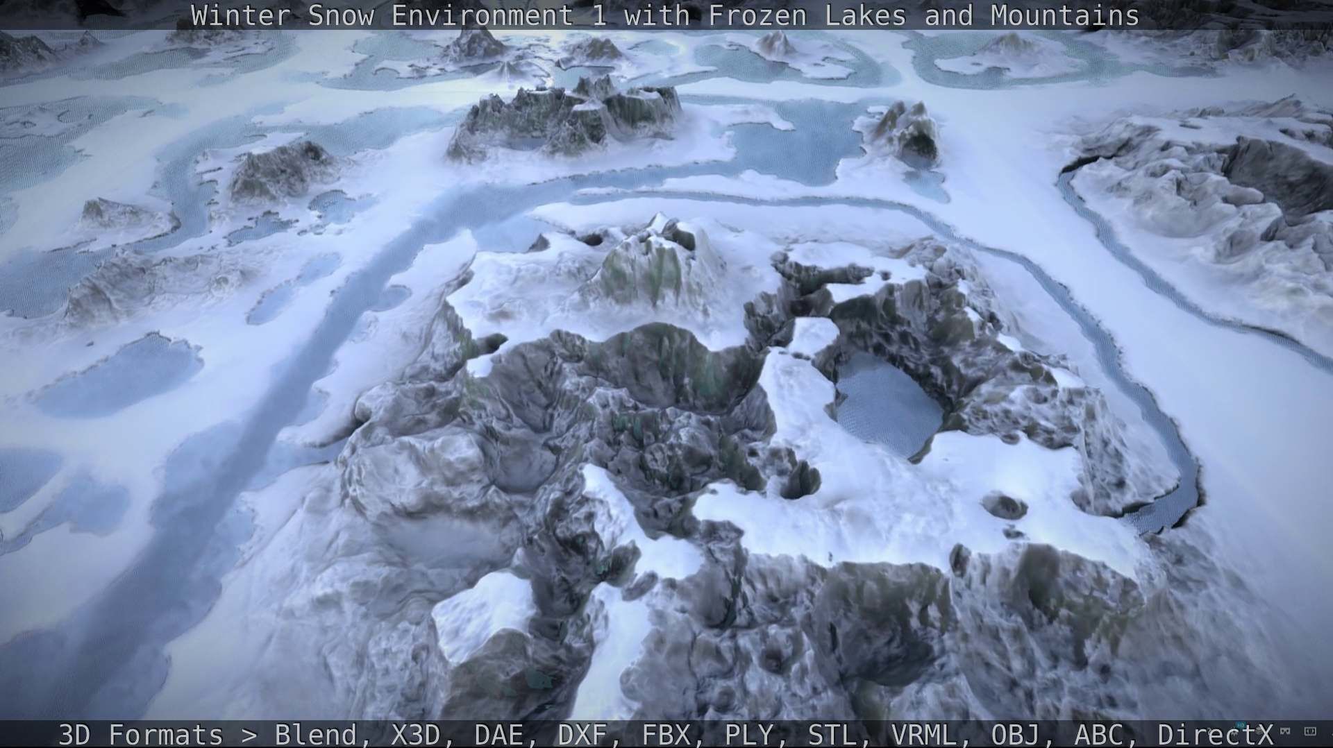 Winter Snow Environment 1 With Frozen Lakes And Mountains  Low-poly 3D model_129