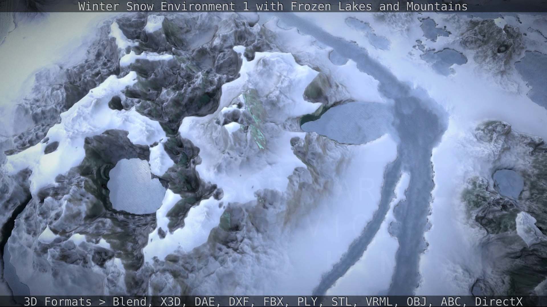 Winter Snow Environment 1 With Frozen Lakes And Mountains  Low-poly 3D model_43