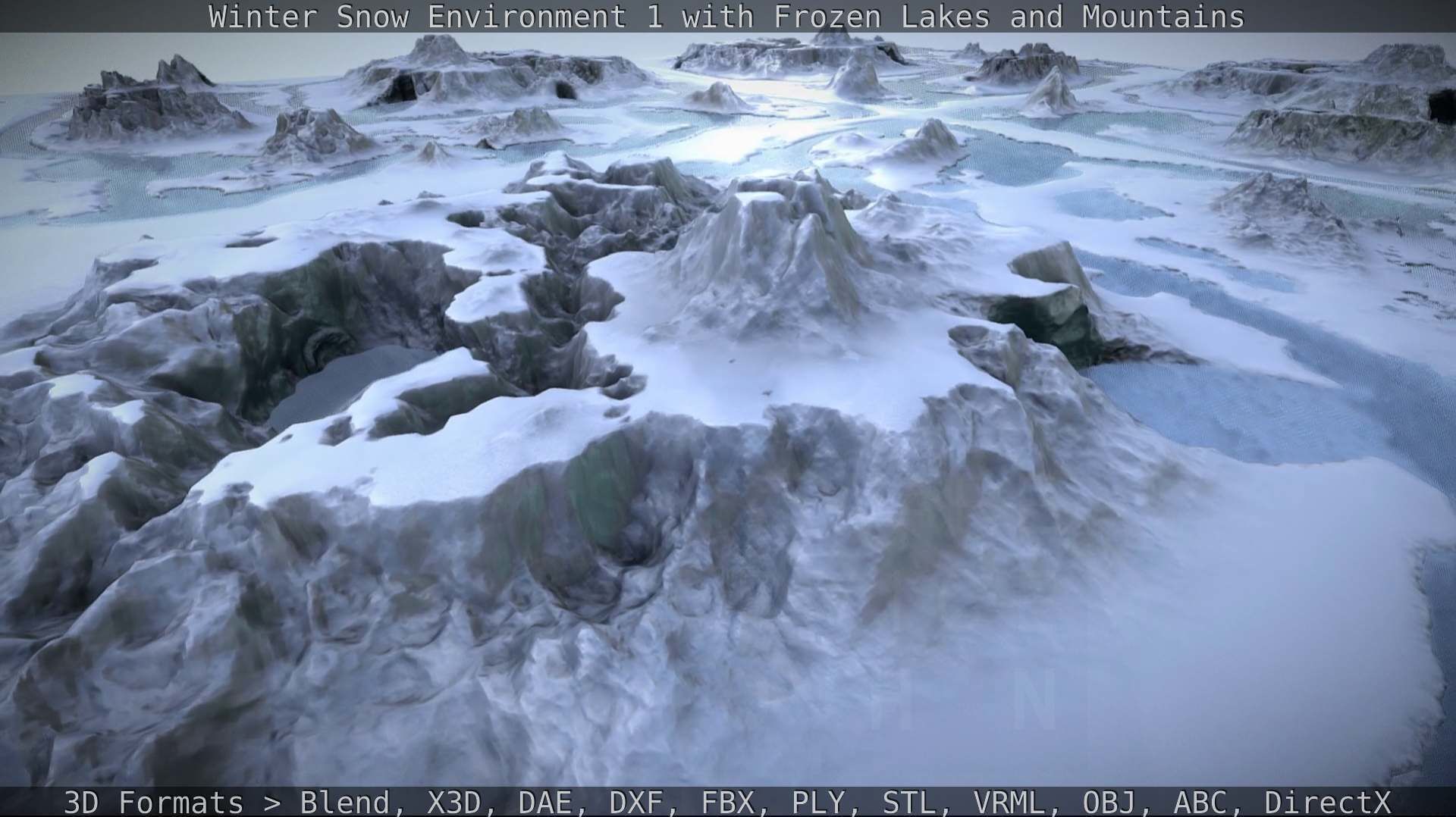 Winter Snow Environment 1 With Frozen Lakes And Mountains  Low-poly 3D model_78