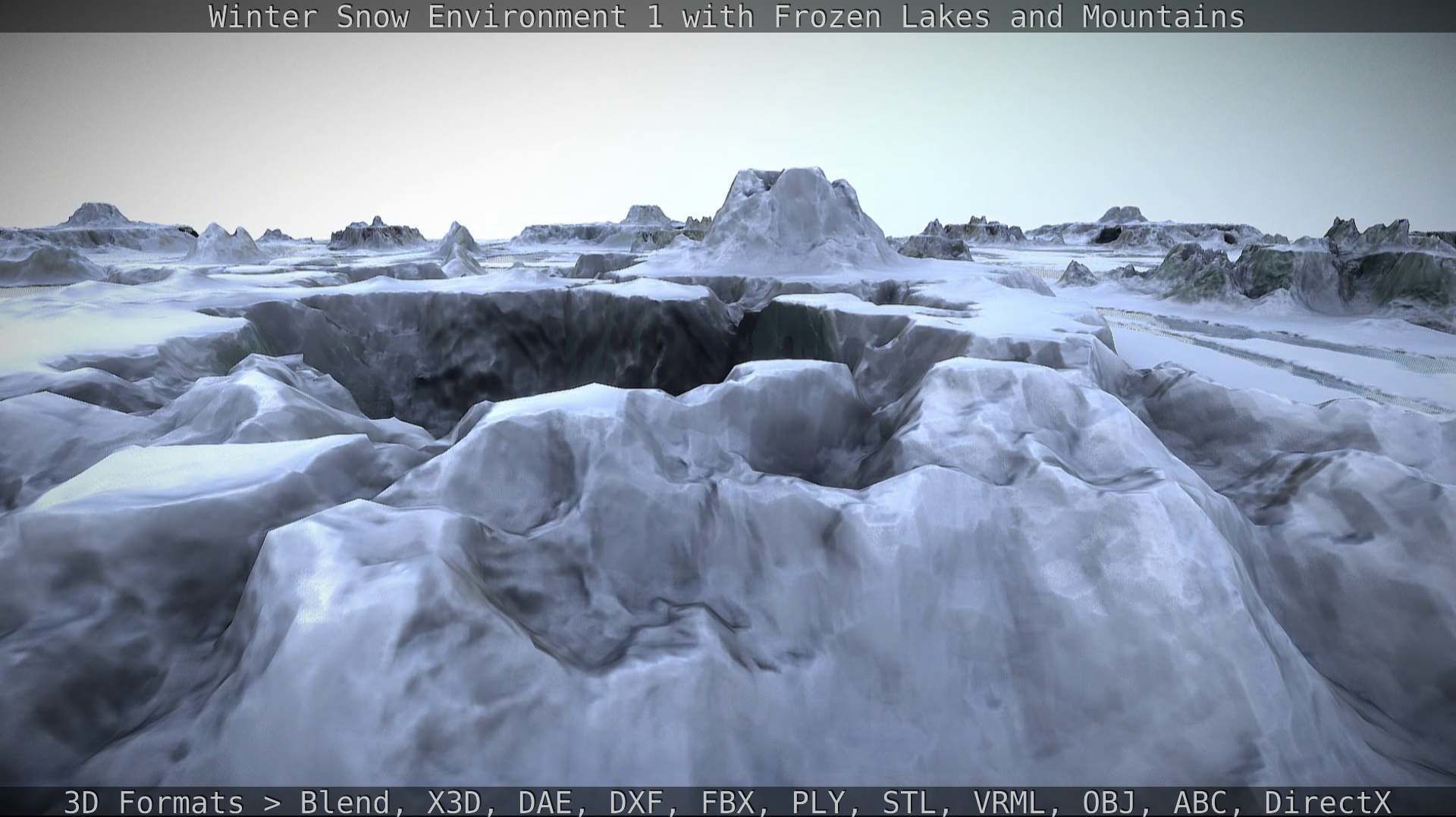 Winter Snow Environment 1 With Frozen Lakes And Mountains  Low-poly 3D model_91