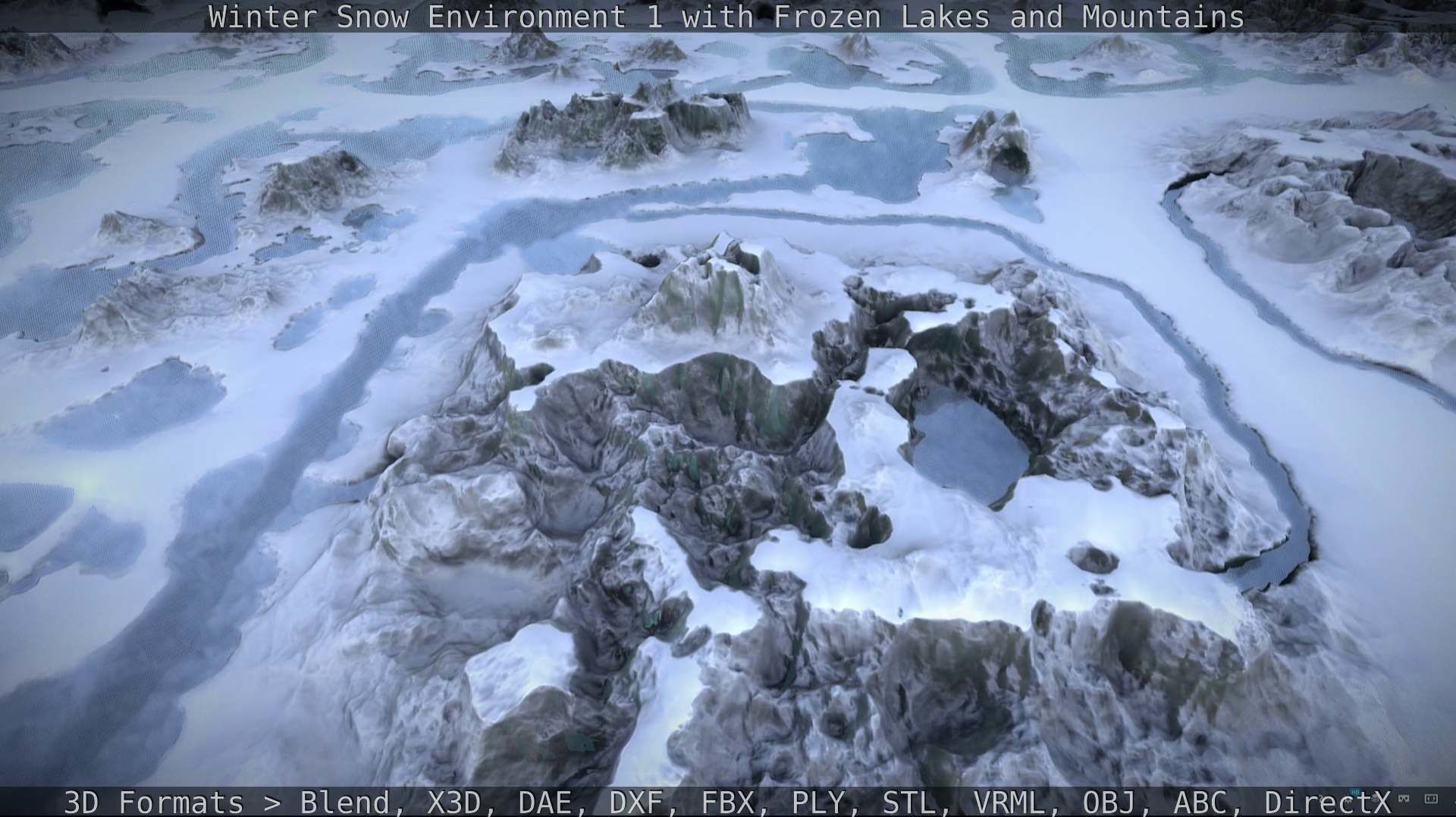 Winter Snow Environment 1 With Frozen Lakes And Mountains  Low-poly 3D model_128