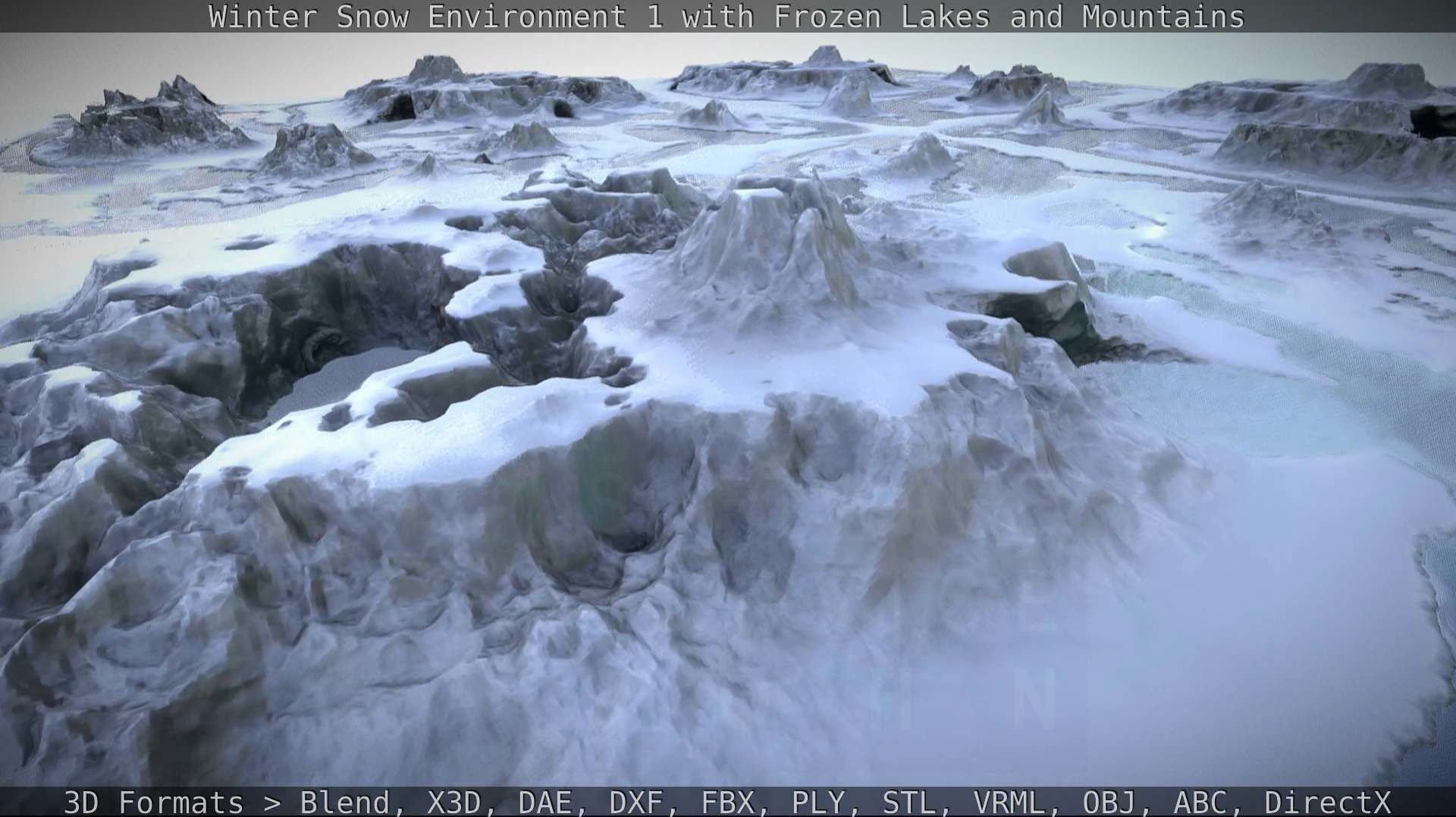 Winter Snow Environment 1 With Frozen Lakes And Mountains  Low-poly 3D model_95