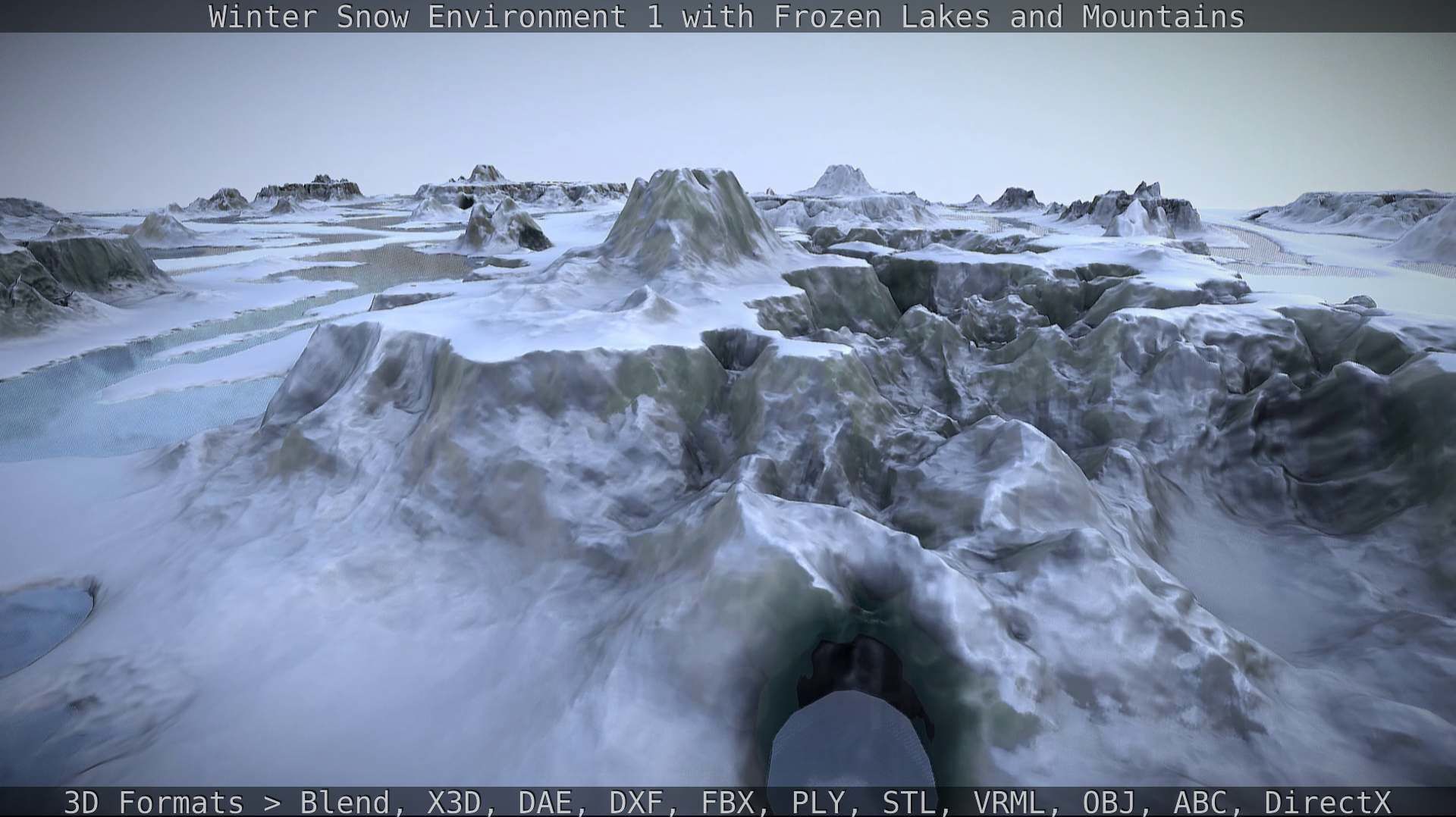 Winter Snow Environment 1 With Frozen Lakes And Mountains  Low-poly 3D model_120