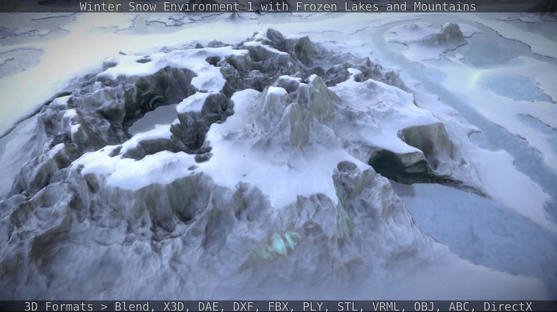 Winter Snow Environment 1 With Frozen Lakes And Mountains  Low-poly 3D model_70
