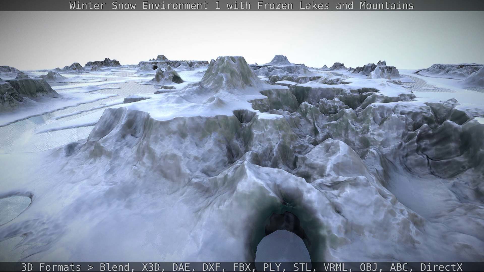 Winter Snow Environment 1 With Frozen Lakes And Mountains  Low-poly 3D model_116