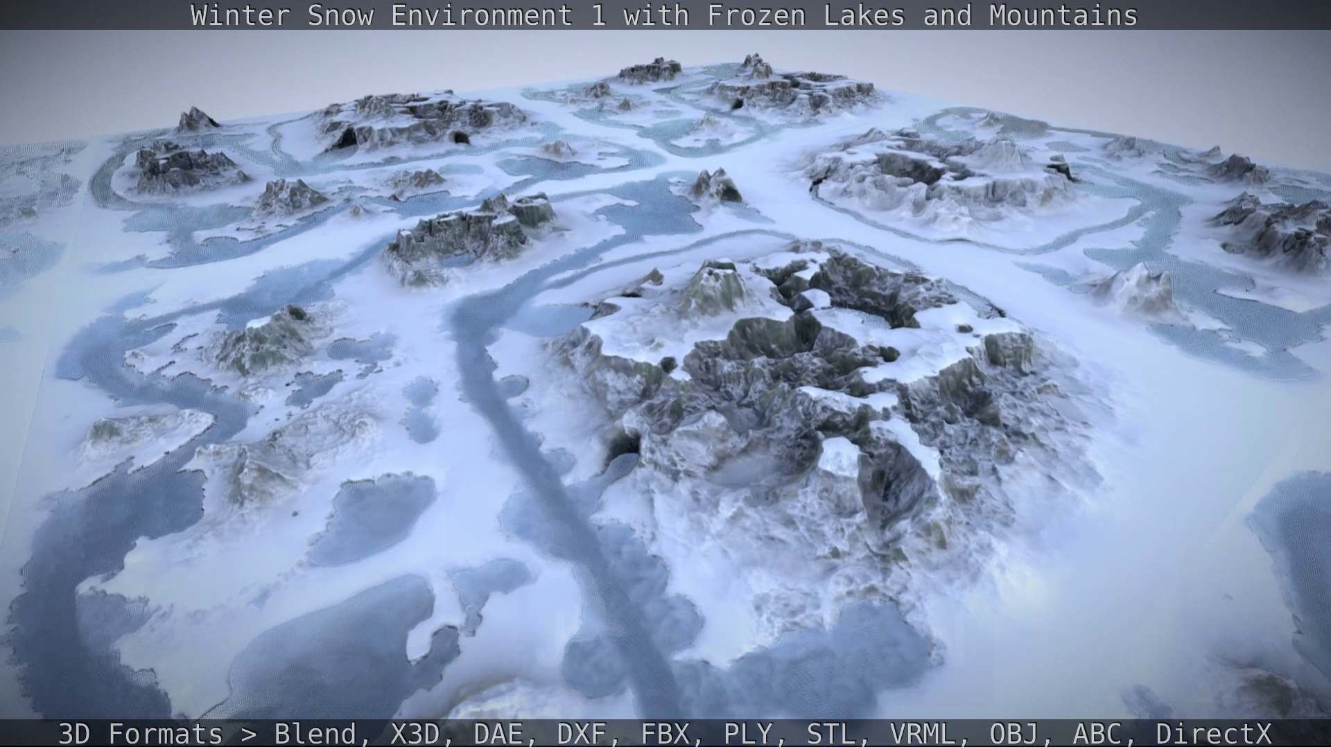 Winter Snow Environment 1 With Frozen Lakes And Mountains  Low-poly 3D model_15