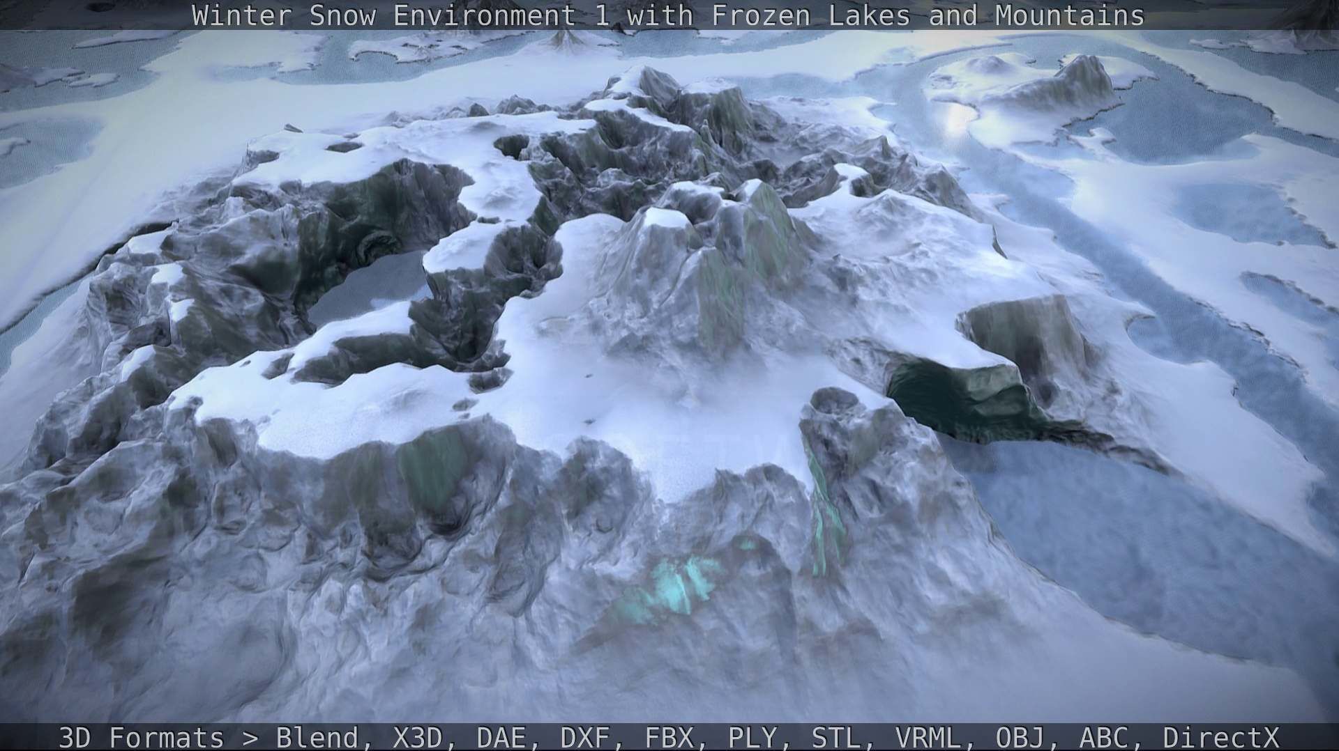 Winter Snow Environment 1 With Frozen Lakes And Mountains  Low-poly 3D model_77