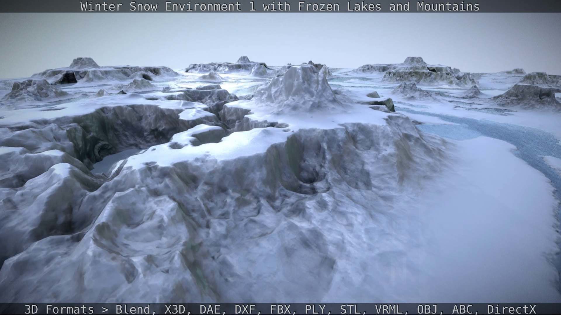 Winter Snow Environment 1 With Frozen Lakes And Mountains  Low-poly 3D model_80