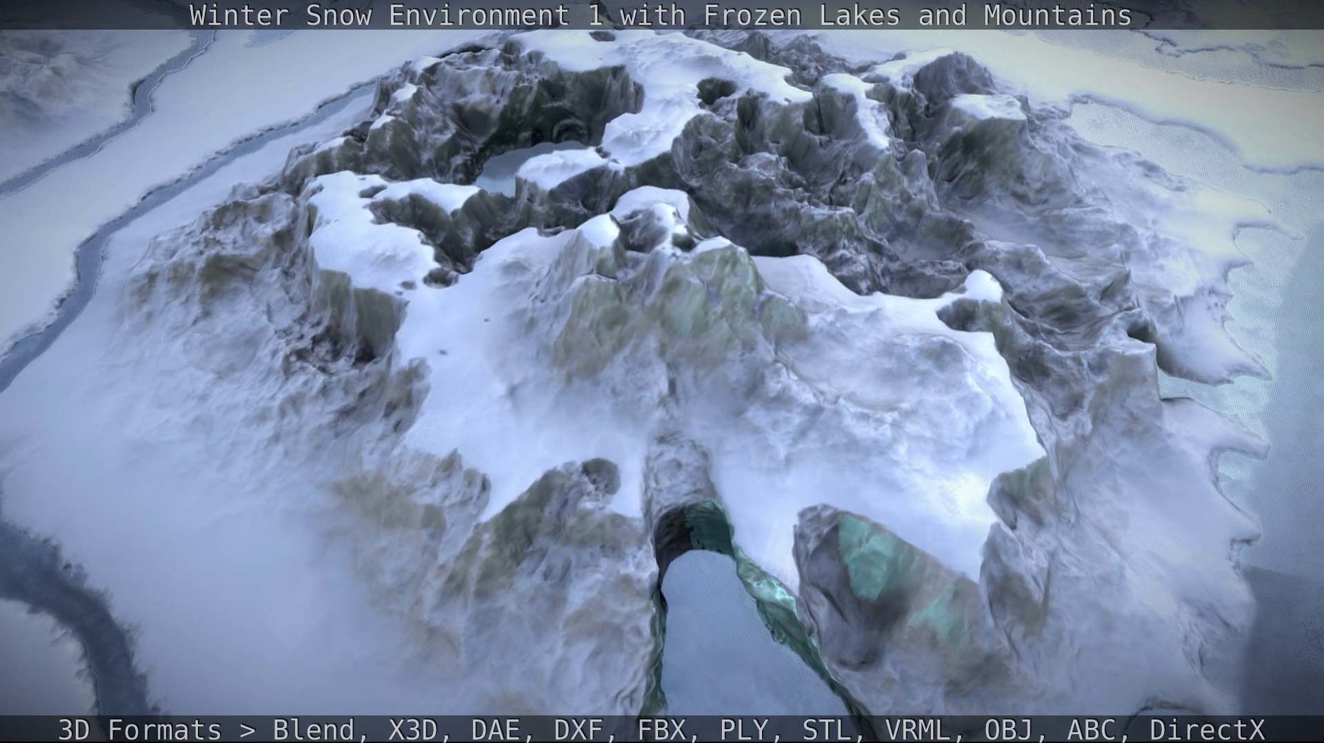 Winter Snow Environment 1 With Frozen Lakes And Mountains  Low-poly 3D model_56