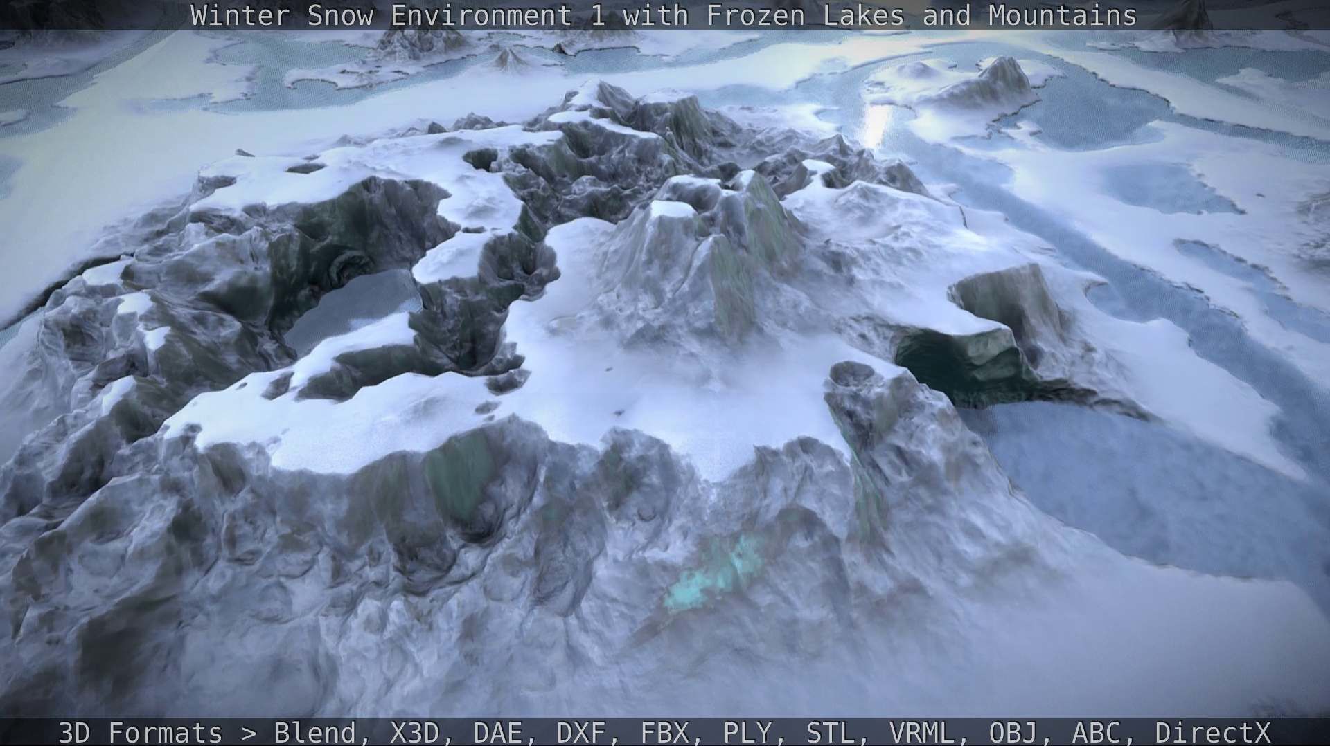 Winter Snow Environment 1 With Frozen Lakes And Mountains  Low-poly 3D model_79