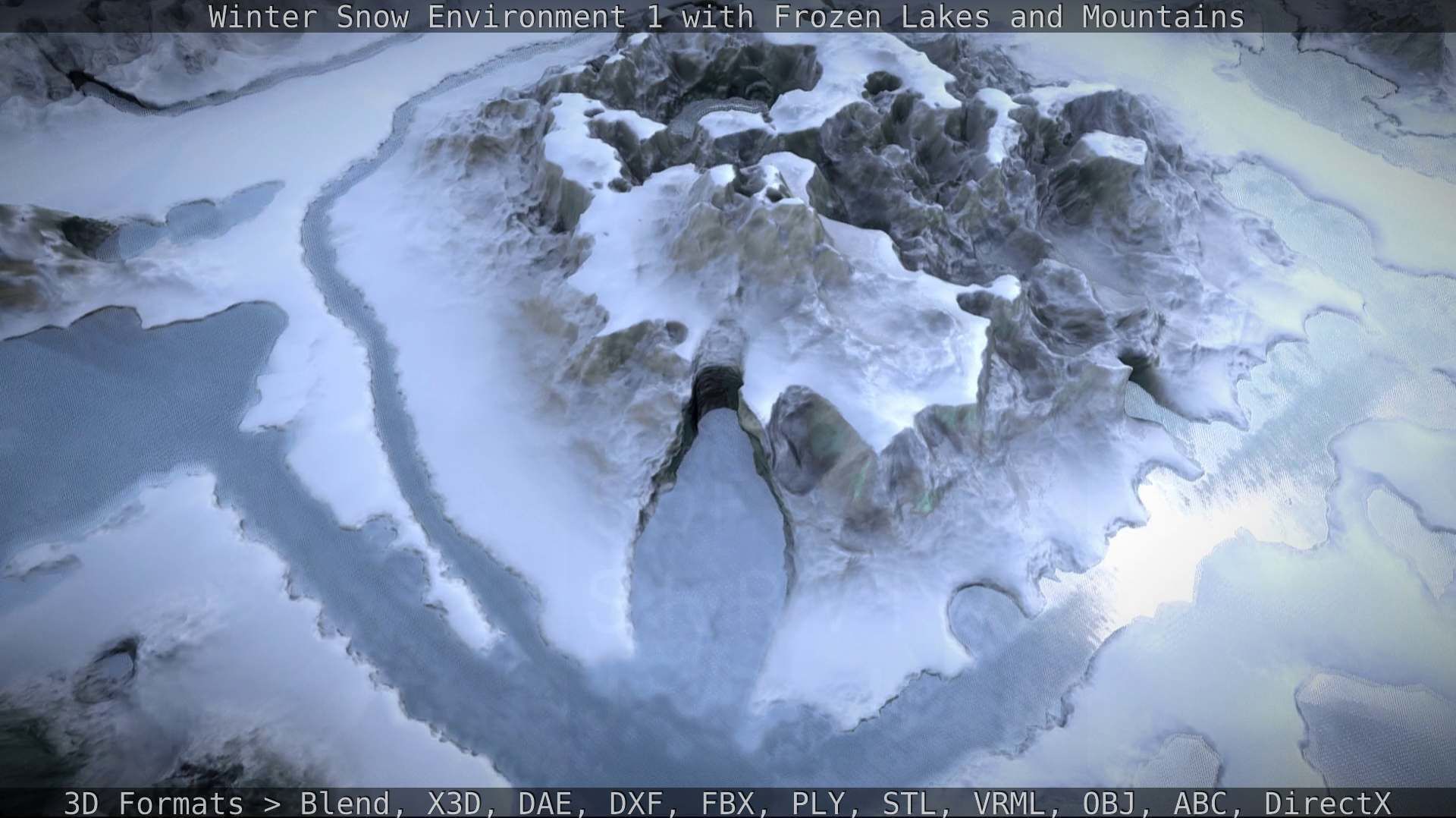 Winter Snow Environment 1 With Frozen Lakes And Mountains  Low-poly 3D model_38