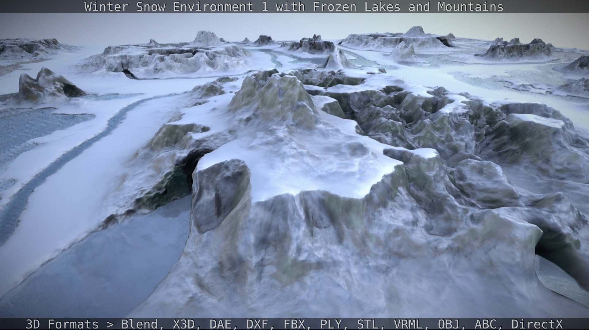 Winter Snow Environment 1 With Frozen Lakes And Mountains  Low-poly 3D model_59