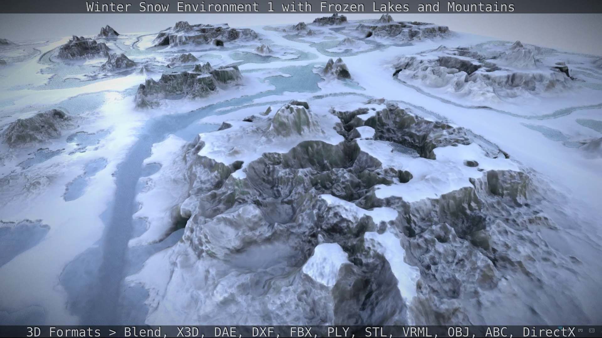 Winter Snow Environment 1 With Frozen Lakes And Mountains  Low-poly 3D model_126