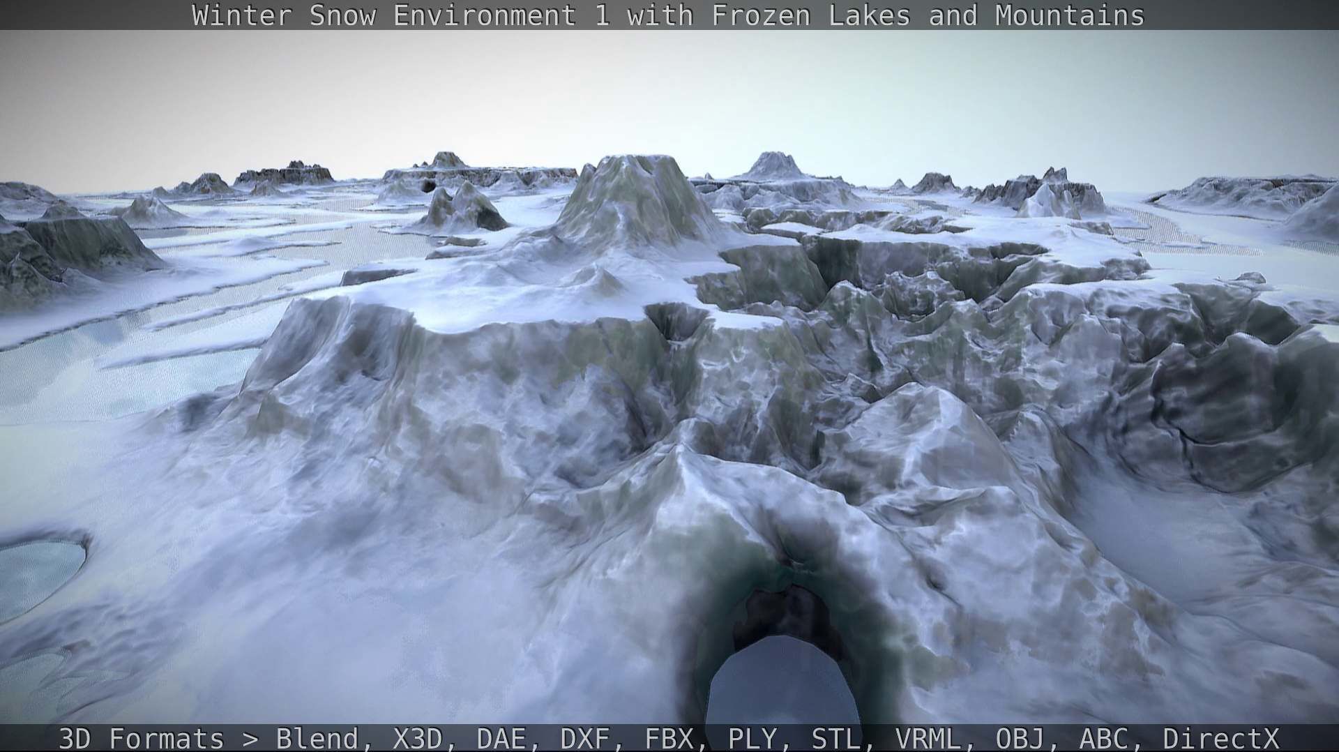 Winter Snow Environment 1 With Frozen Lakes And Mountains  Low-poly 3D model_115
