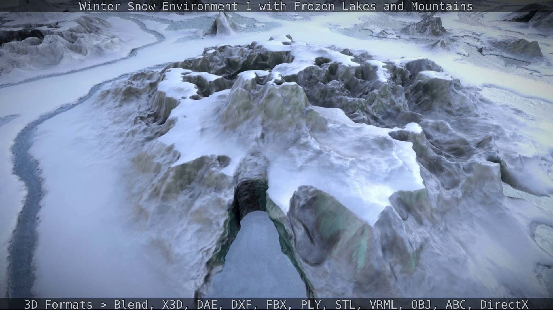 Winter Snow Environment 1 With Frozen Lakes And Mountains  Low-poly 3D model_57
