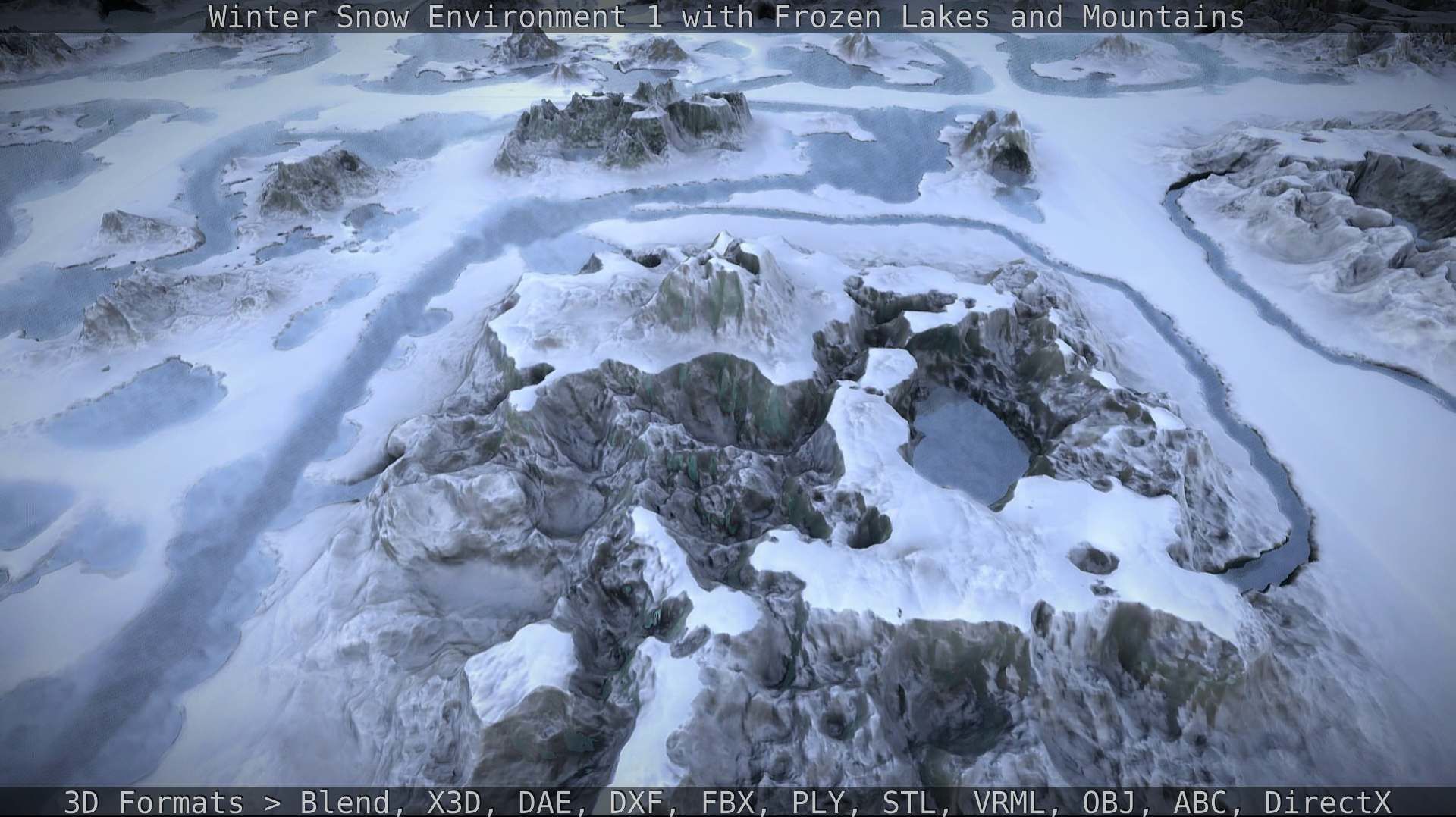 Winter Snow Environment 1 With Frozen Lakes And Mountains  Low-poly 3D model_136