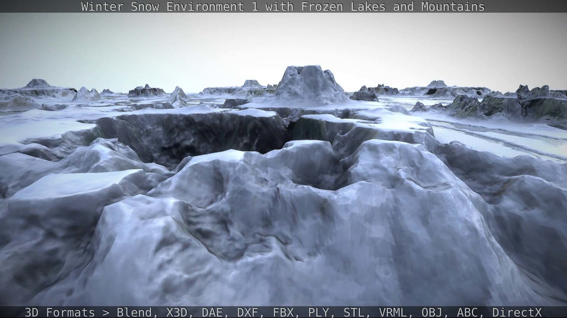 Winter Snow Environment 1 With Frozen Lakes And Mountains  Low-poly 3D model_89