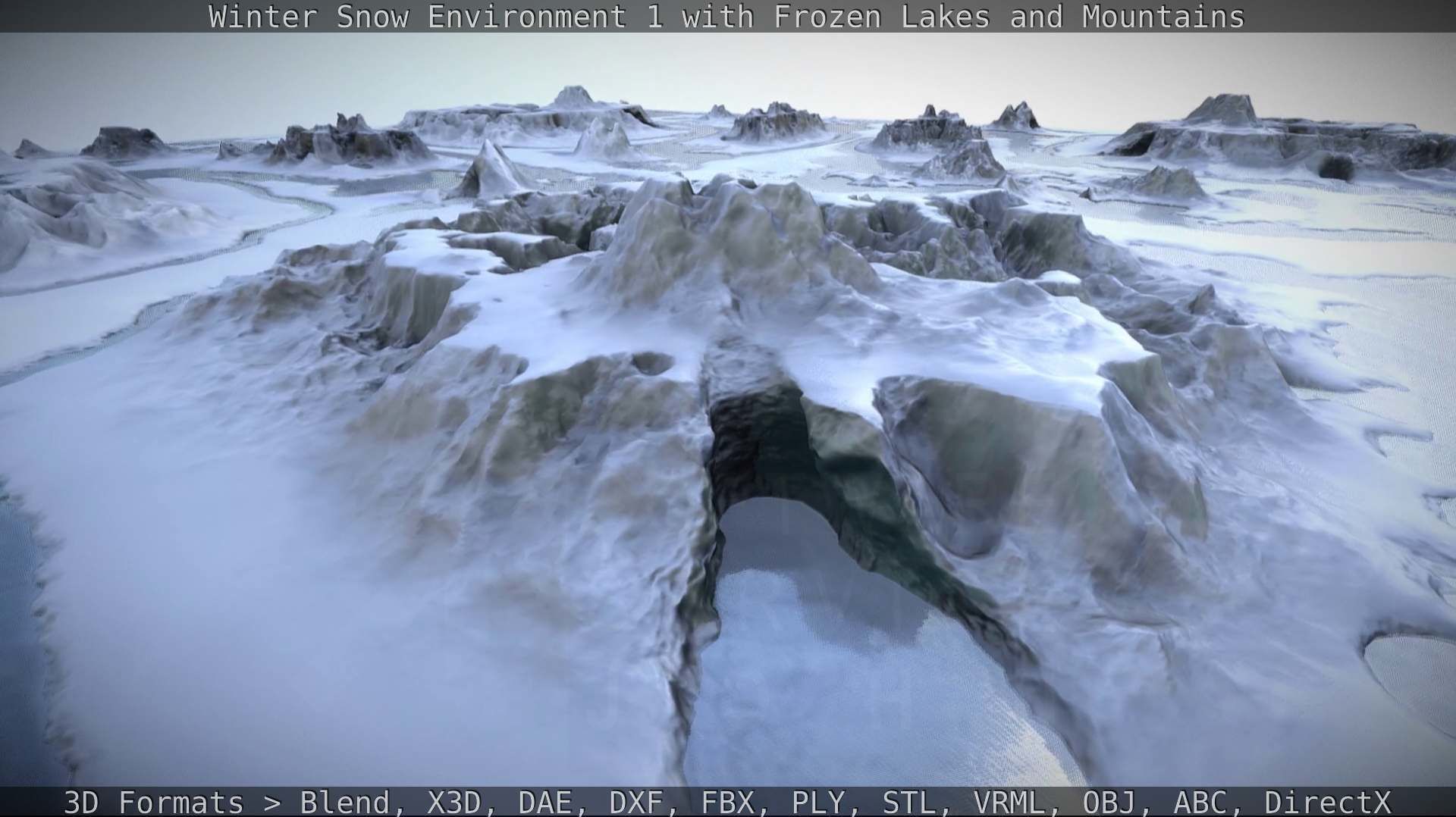 Winter Snow Environment 1 With Frozen Lakes And Mountains  Low-poly 3D model_64