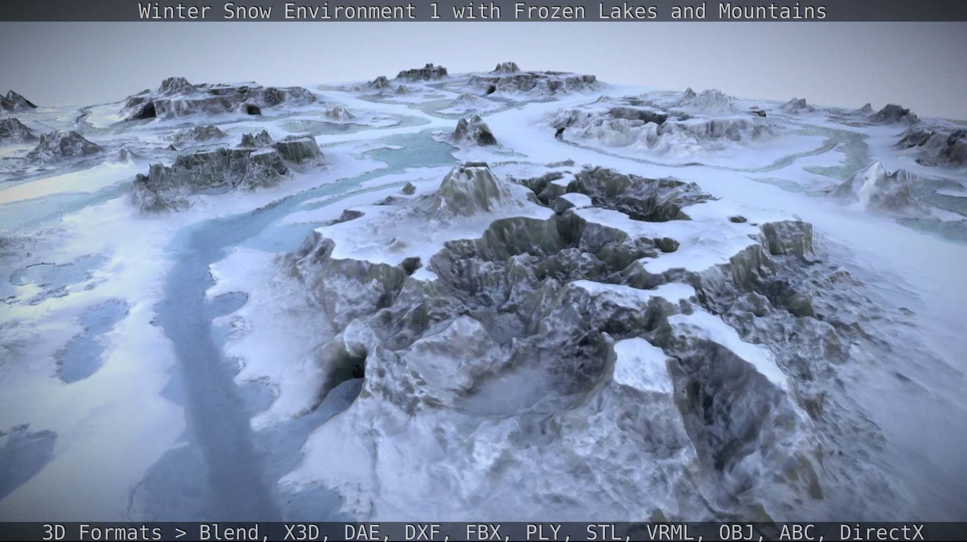 Winter Snow Environment 1 With Frozen Lakes And Mountains  Low-poly 3D model_125