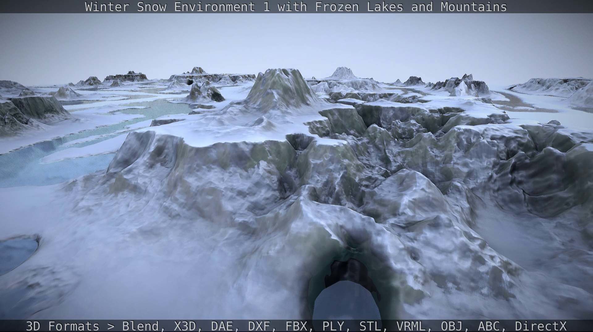 Winter Snow Environment 1 With Frozen Lakes And Mountains  Low-poly 3D model_121