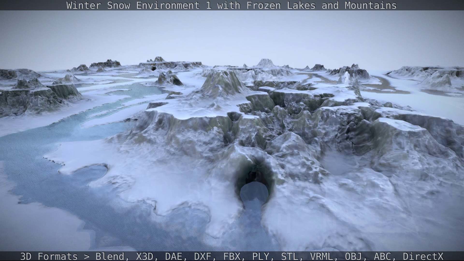 Winter Snow Environment 1 With Frozen Lakes And Mountains  Low-poly 3D model_123
