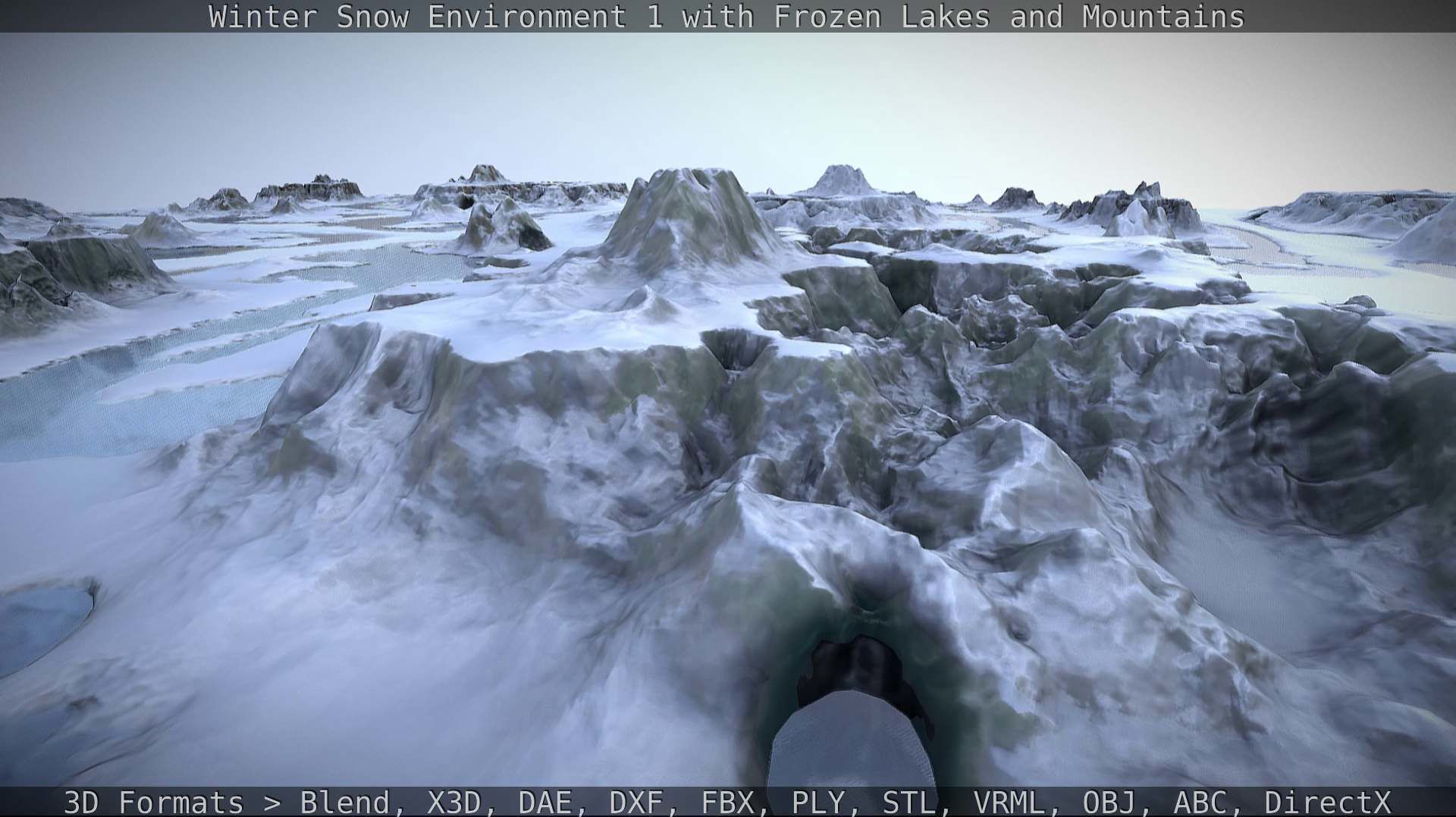 Winter Snow Environment 1 With Frozen Lakes And Mountains  Low-poly 3D model_119