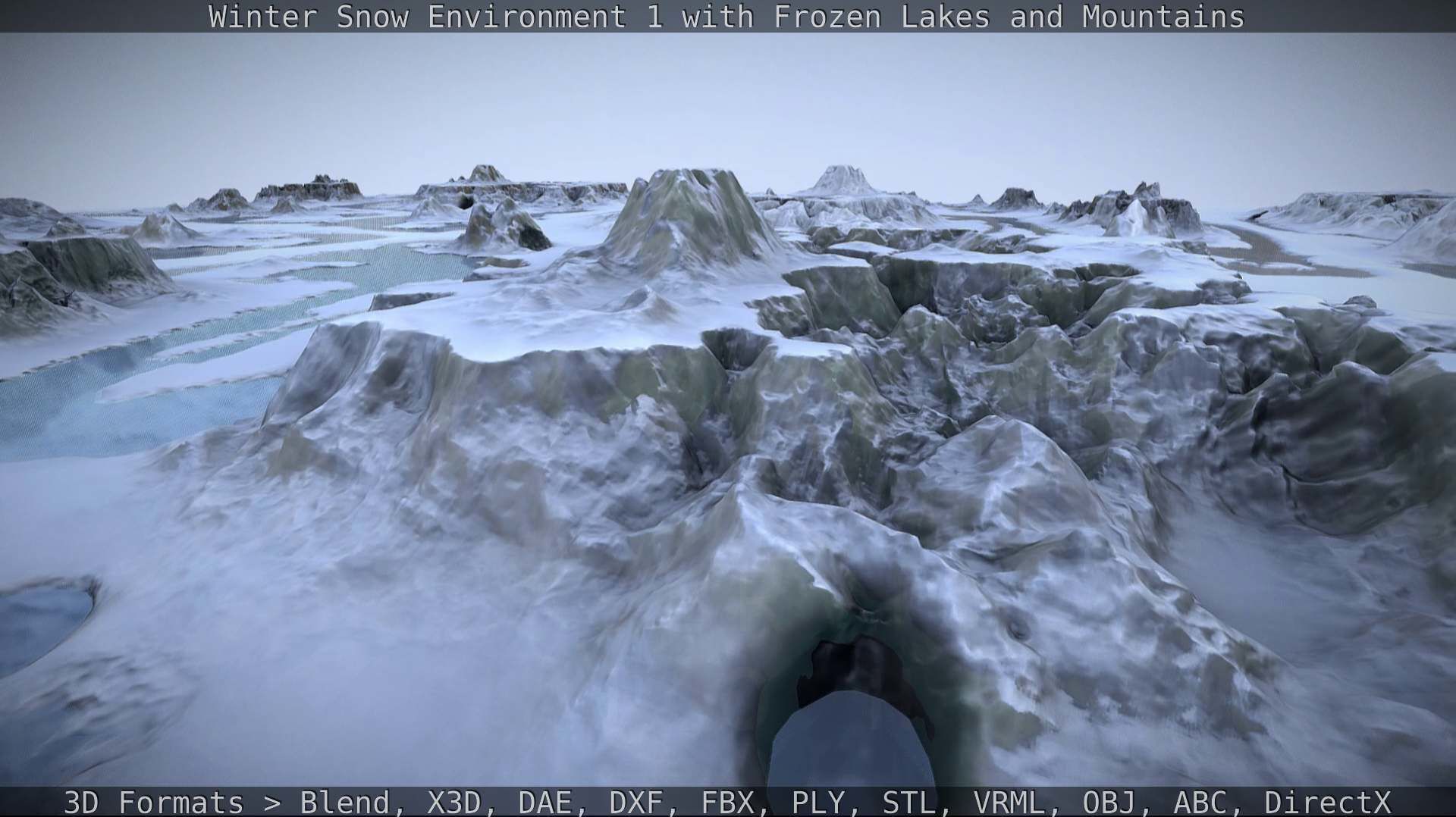 Winter Snow Environment 1 With Frozen Lakes And Mountains  Low-poly 3D model_122