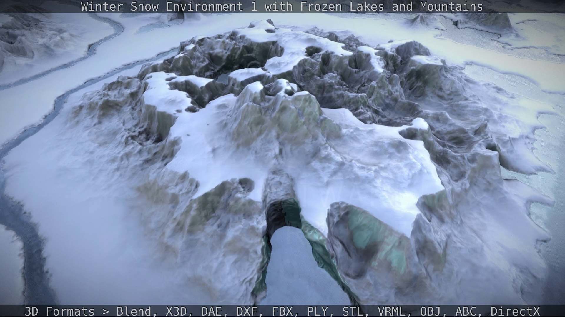 Winter Snow Environment 1 With Frozen Lakes And Mountains  Low-poly 3D model_55