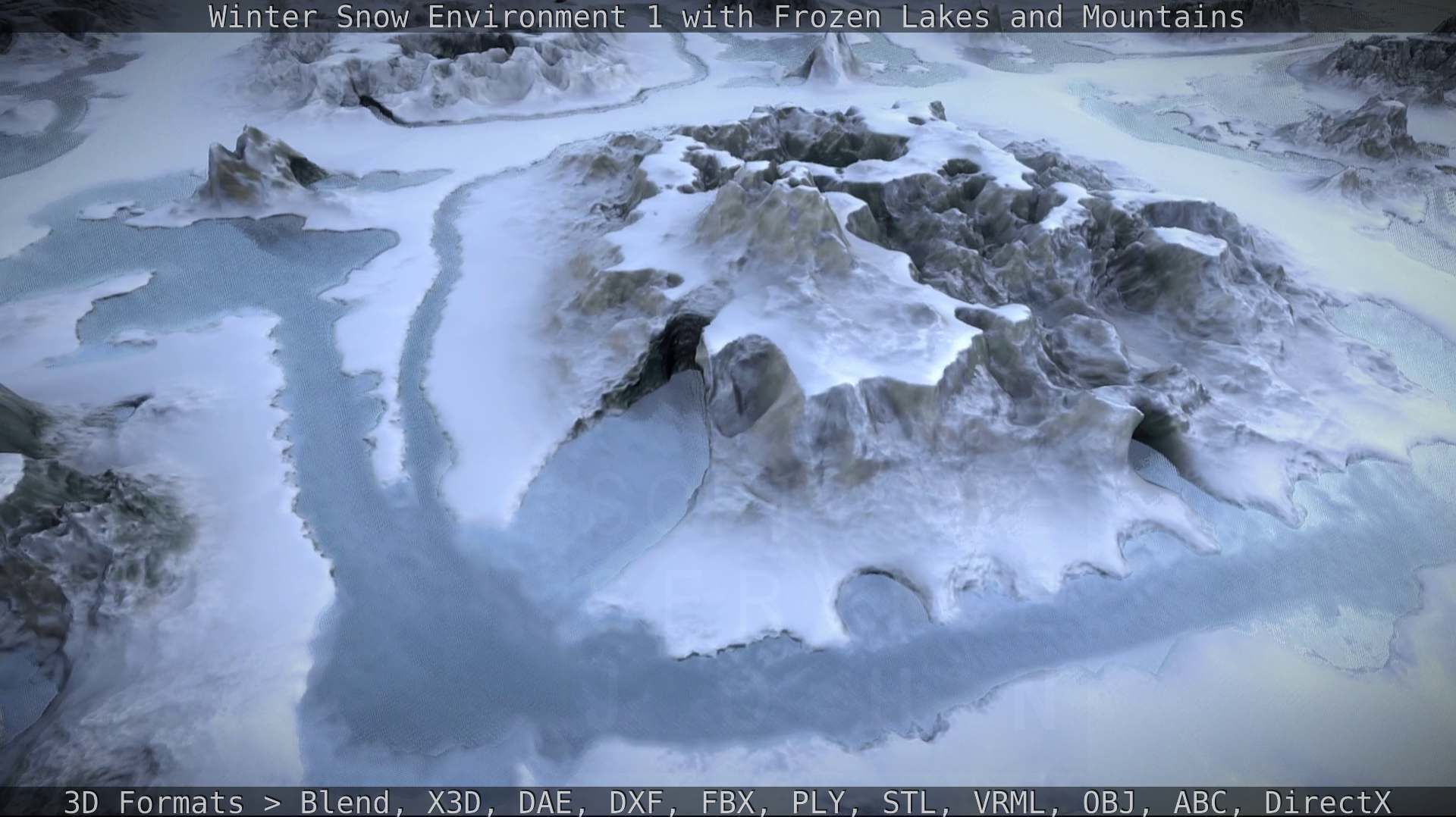 Winter Snow Environment 1 With Frozen Lakes And Mountains  Low-poly 3D model_37