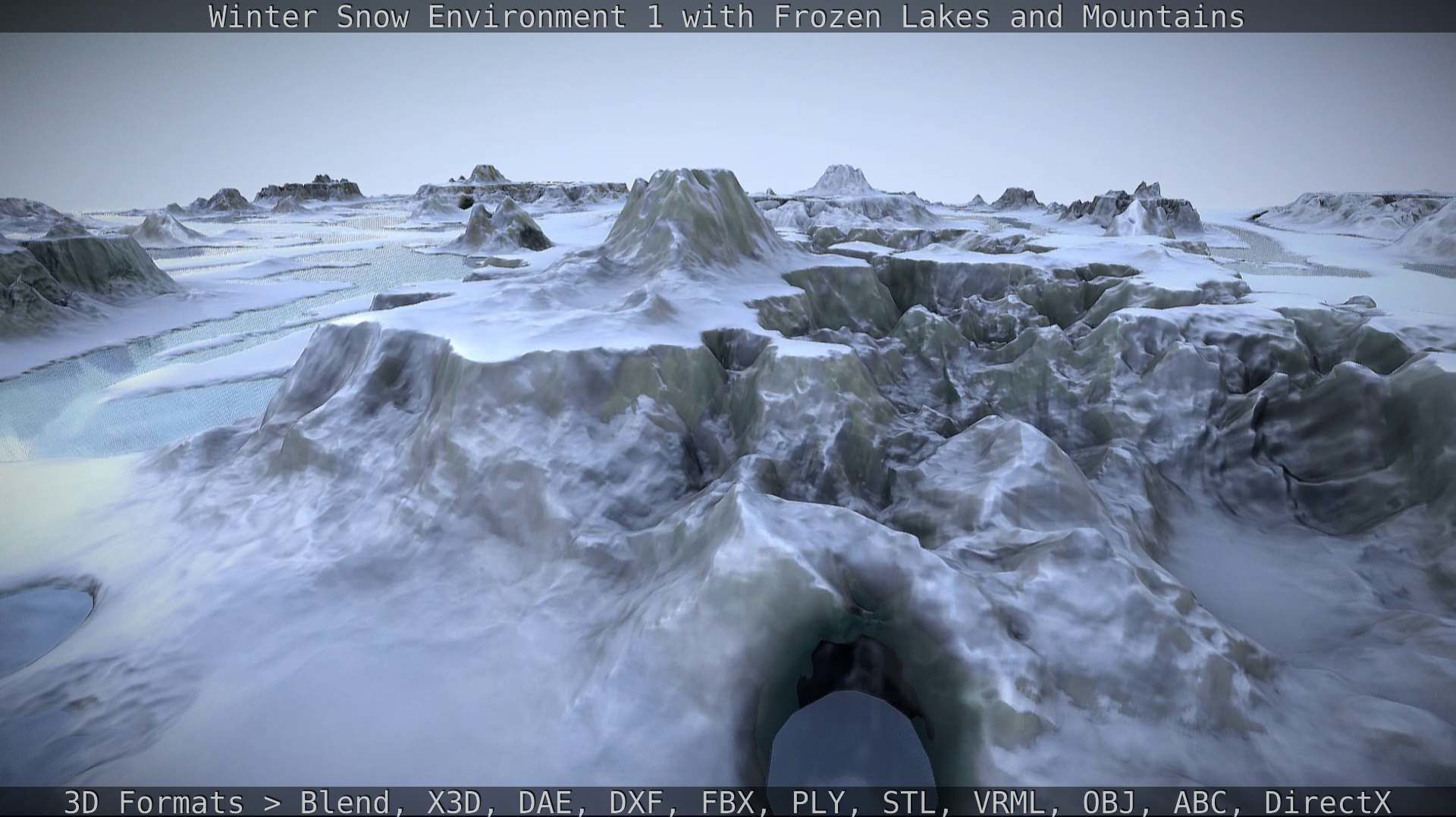 Winter Snow Environment 1 With Frozen Lakes And Mountains  Low-poly 3D model_108