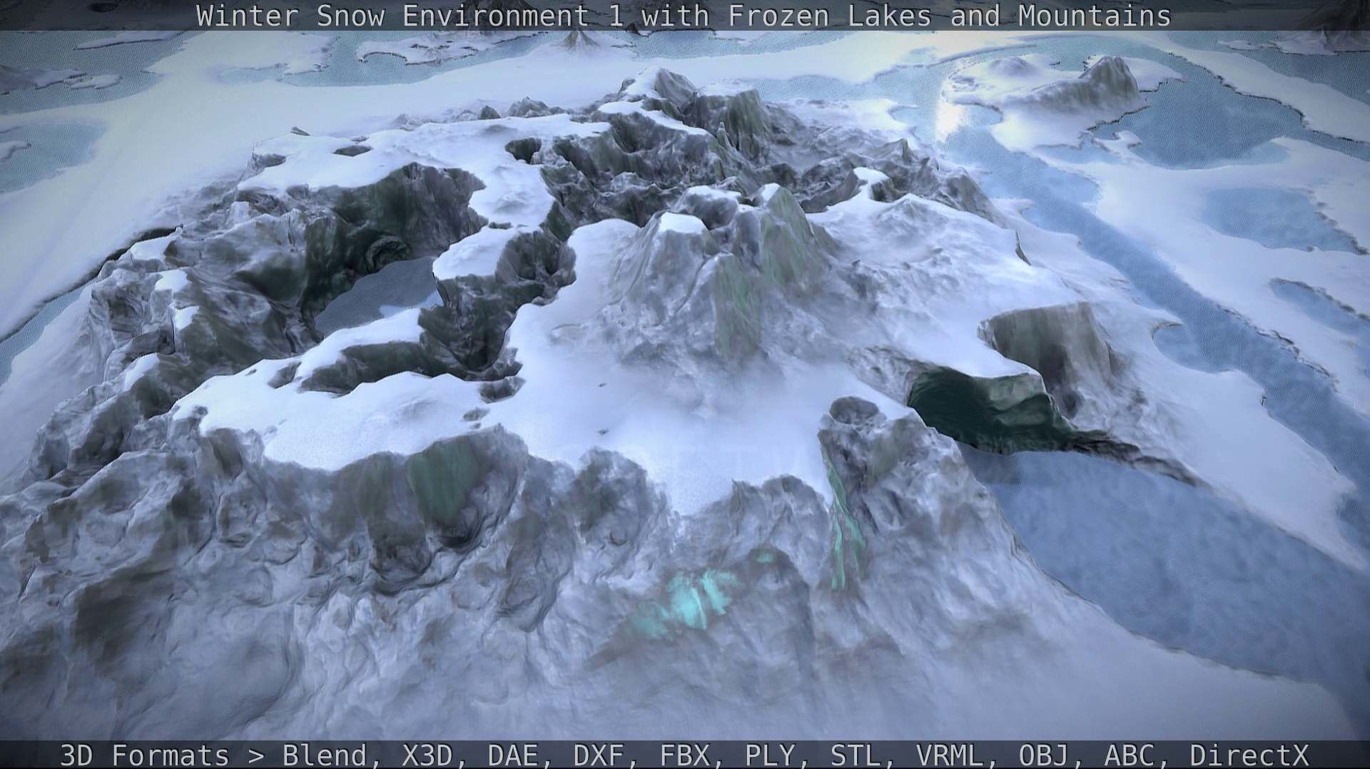 Winter Snow Environment 1 With Frozen Lakes And Mountains  Low-poly 3D model_76