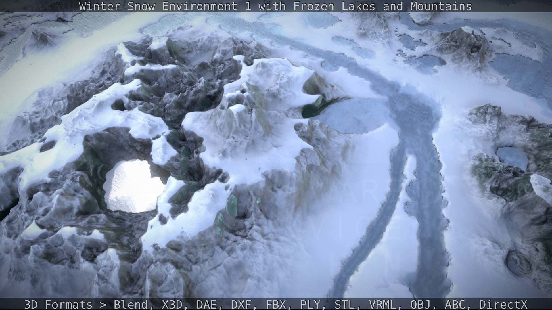 Winter Snow Environment 1 With Frozen Lakes And Mountains  Low-poly 3D model_44