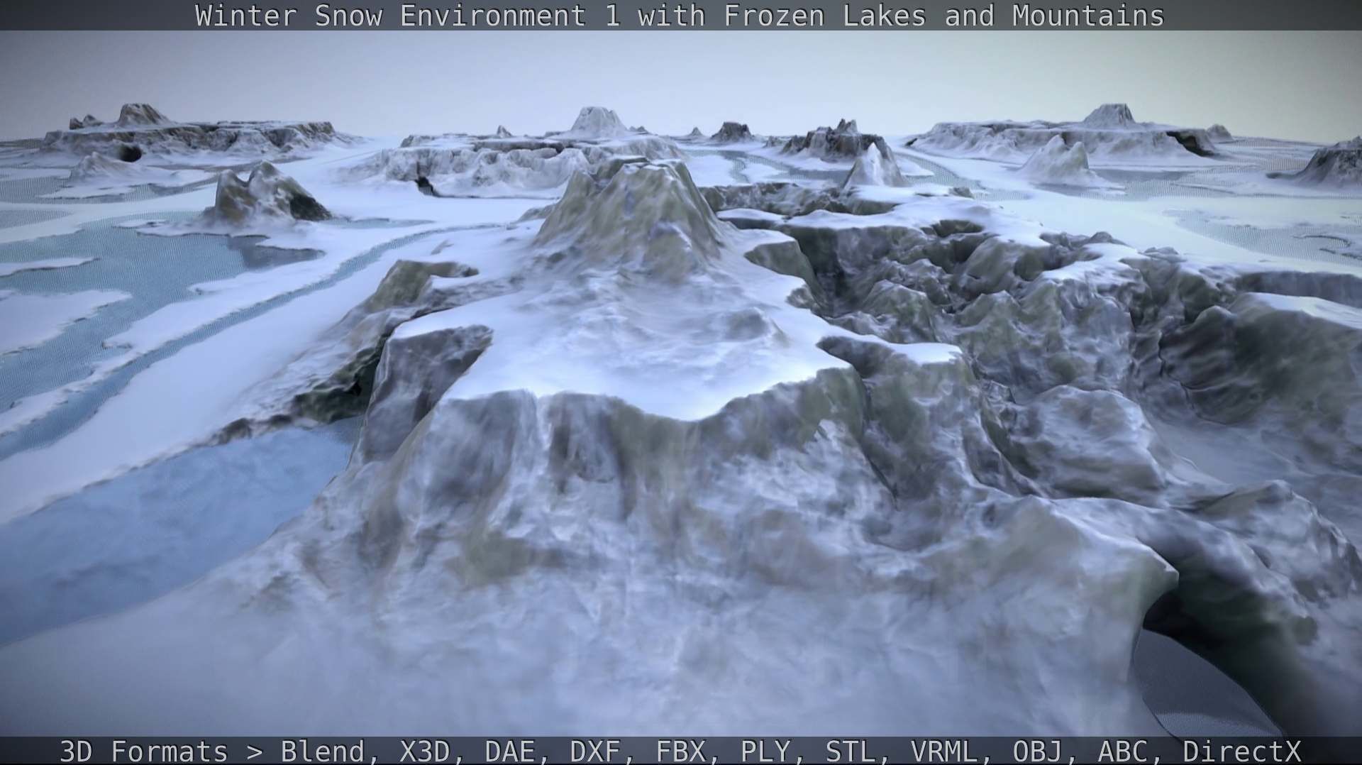 Winter Snow Environment 1 With Frozen Lakes And Mountains  Low-poly 3D model_61