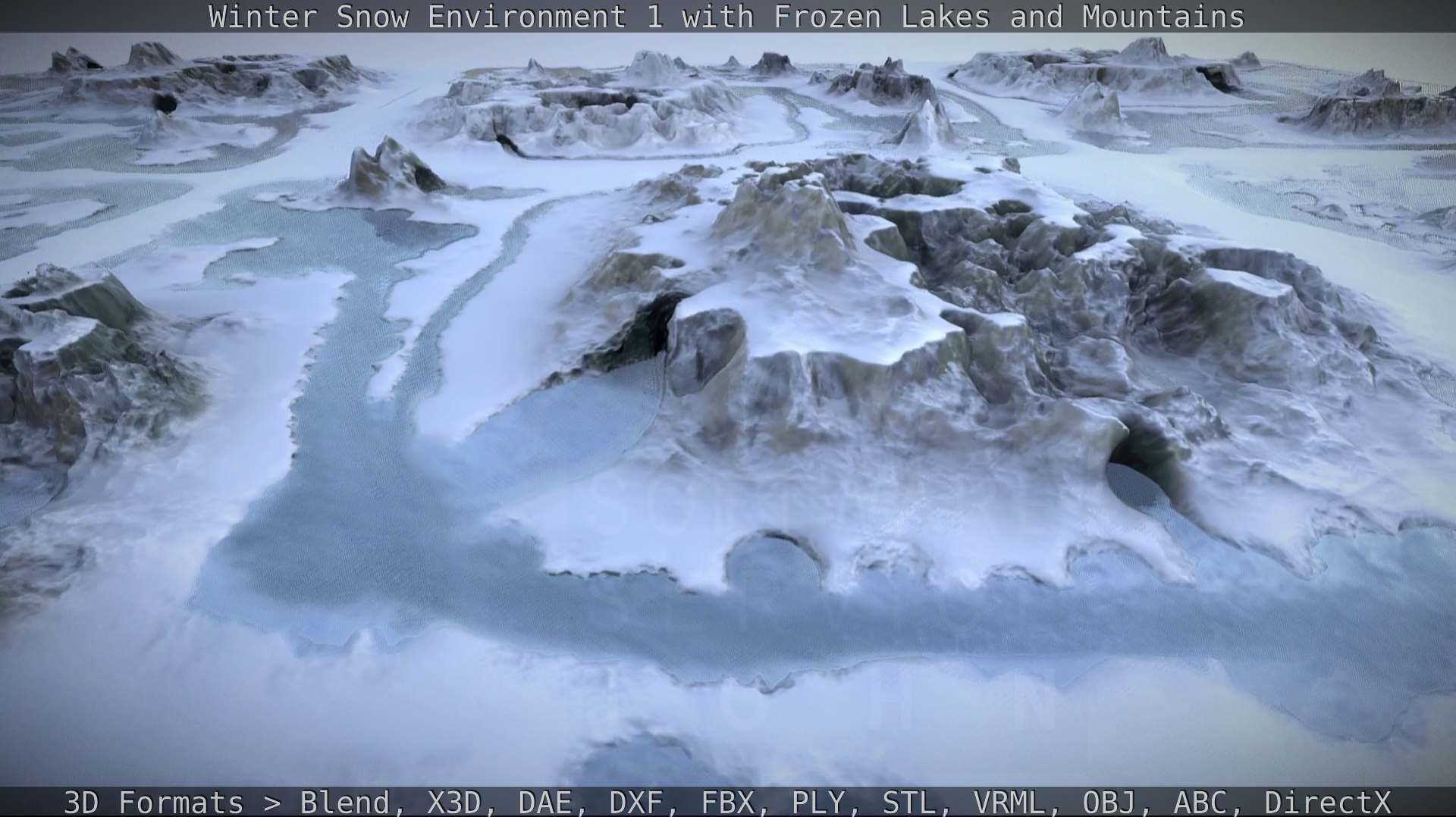 Winter Snow Environment 1 With Frozen Lakes And Mountains  Low-poly 3D model_36